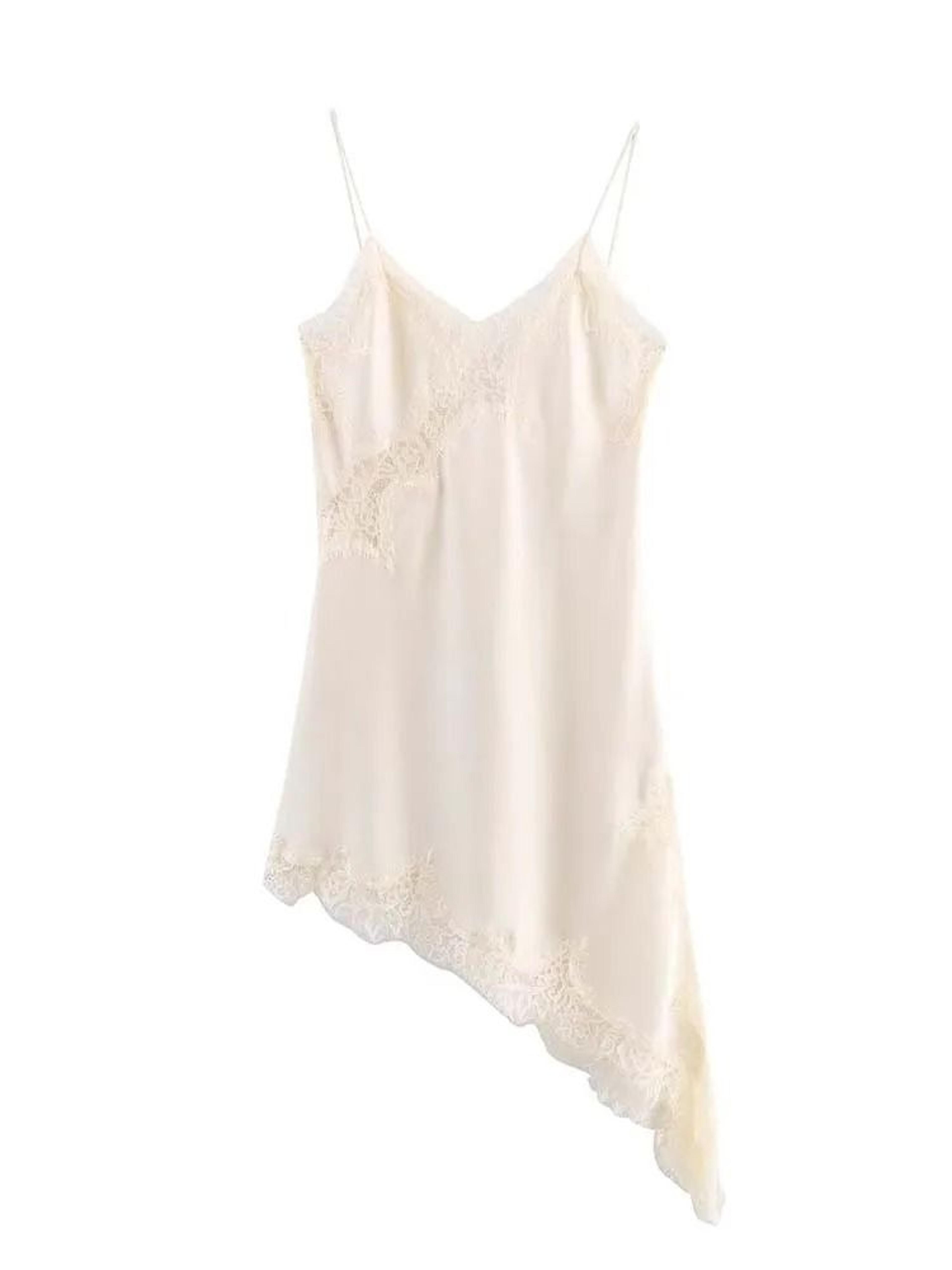 Women Fashion Sexy V Neck Lace Elegant Halter Dress Asymmetric Hem 3