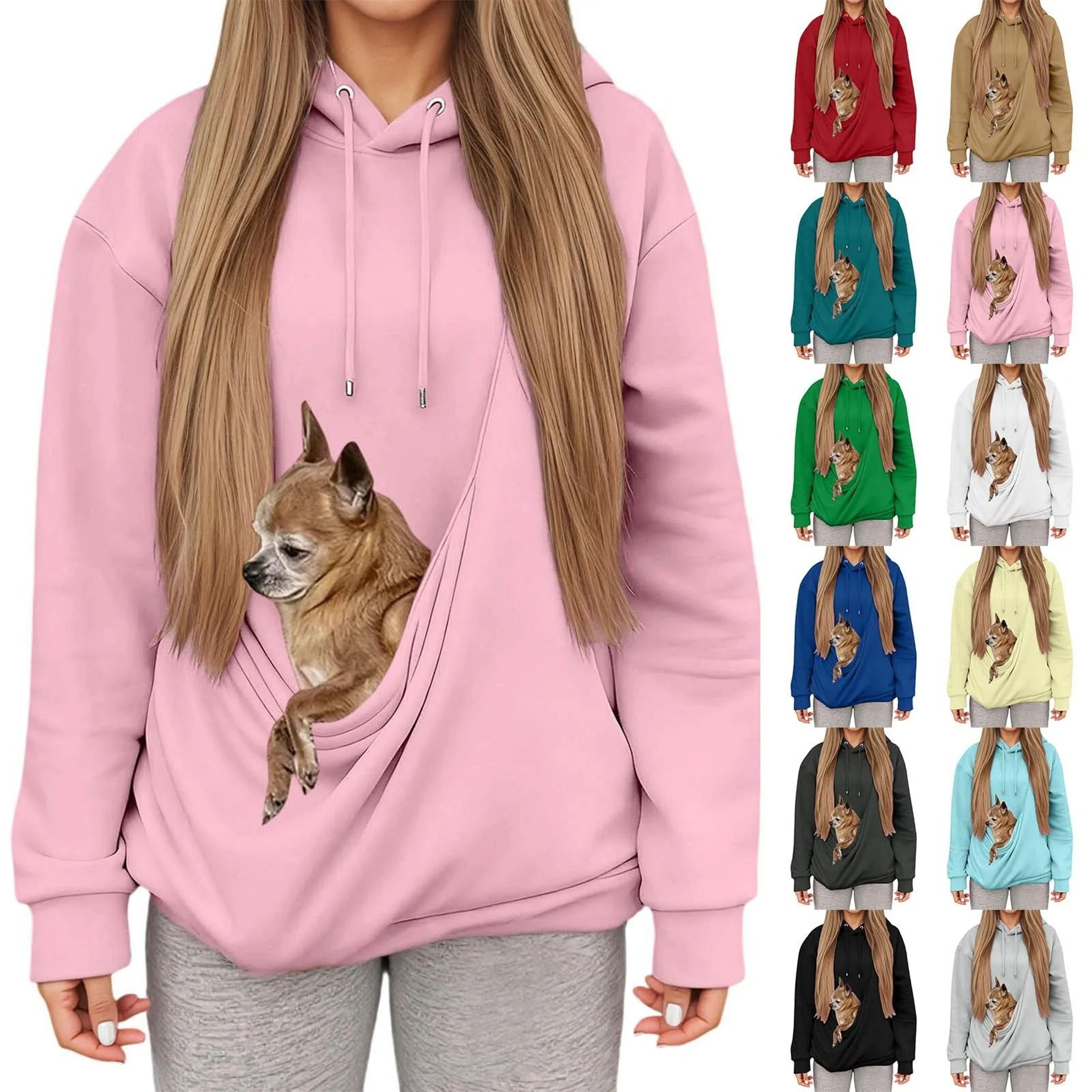 Autumn Winter Womens Hooded Sweatshirt With Pet Carrier Pocket Loose Fit Top 4