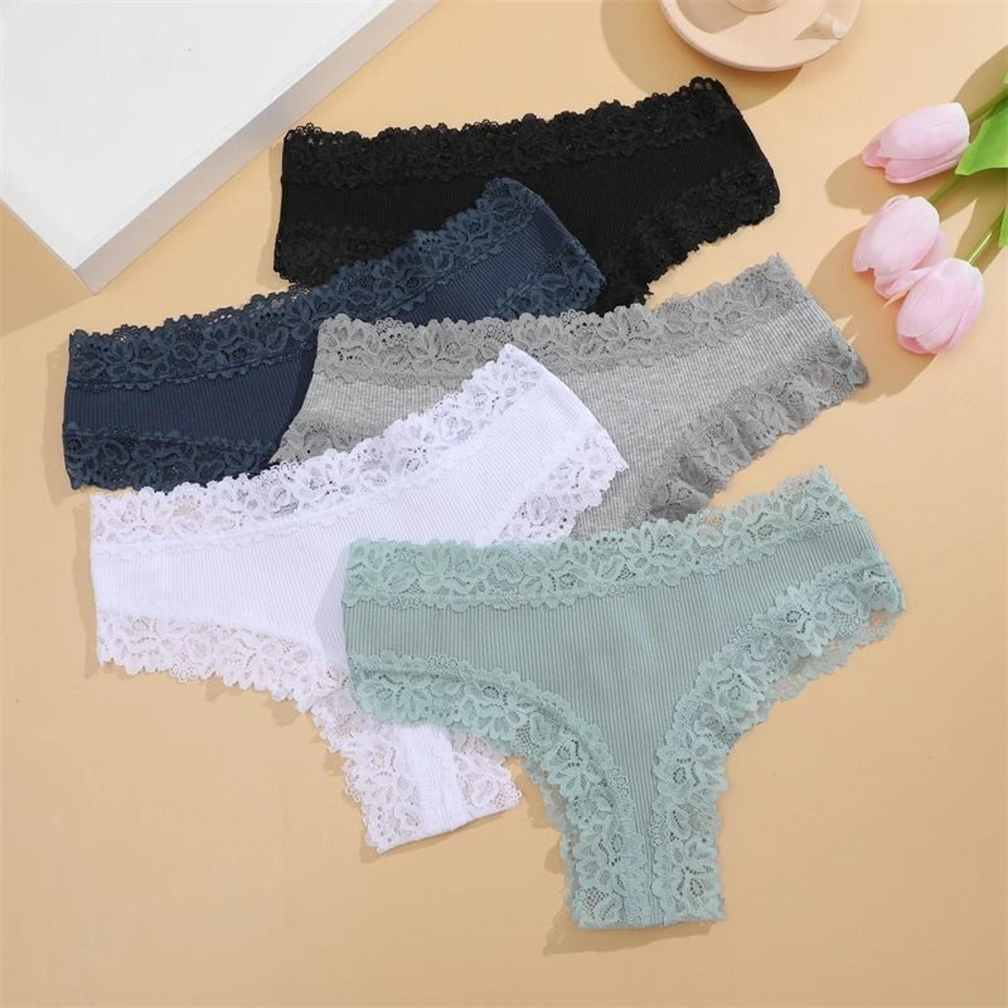 Cotton Floral Lace Patchwork Panties Set For Women 8