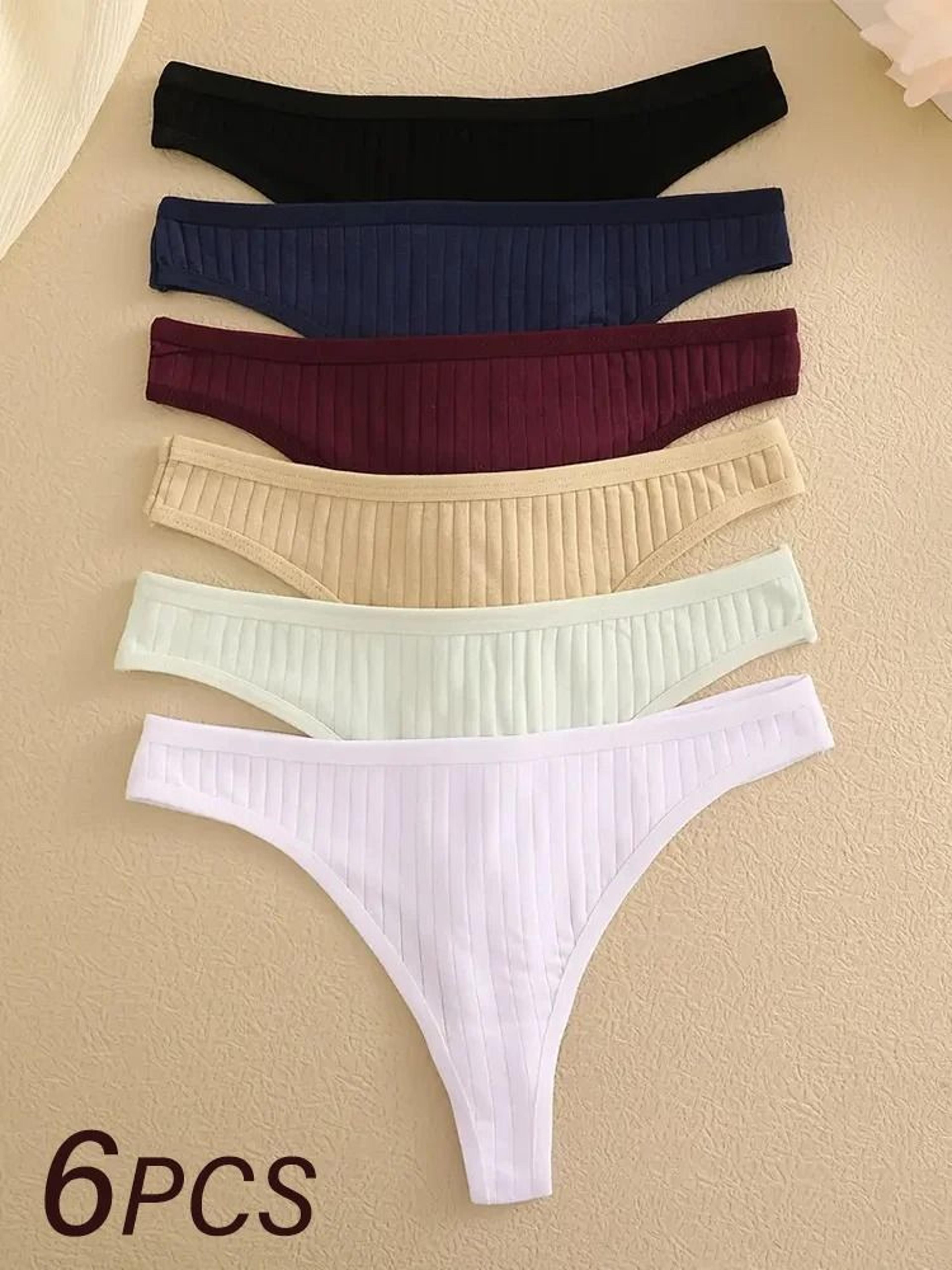 Cotton Ribbed Low Rise Thong Panties Set For Women 5