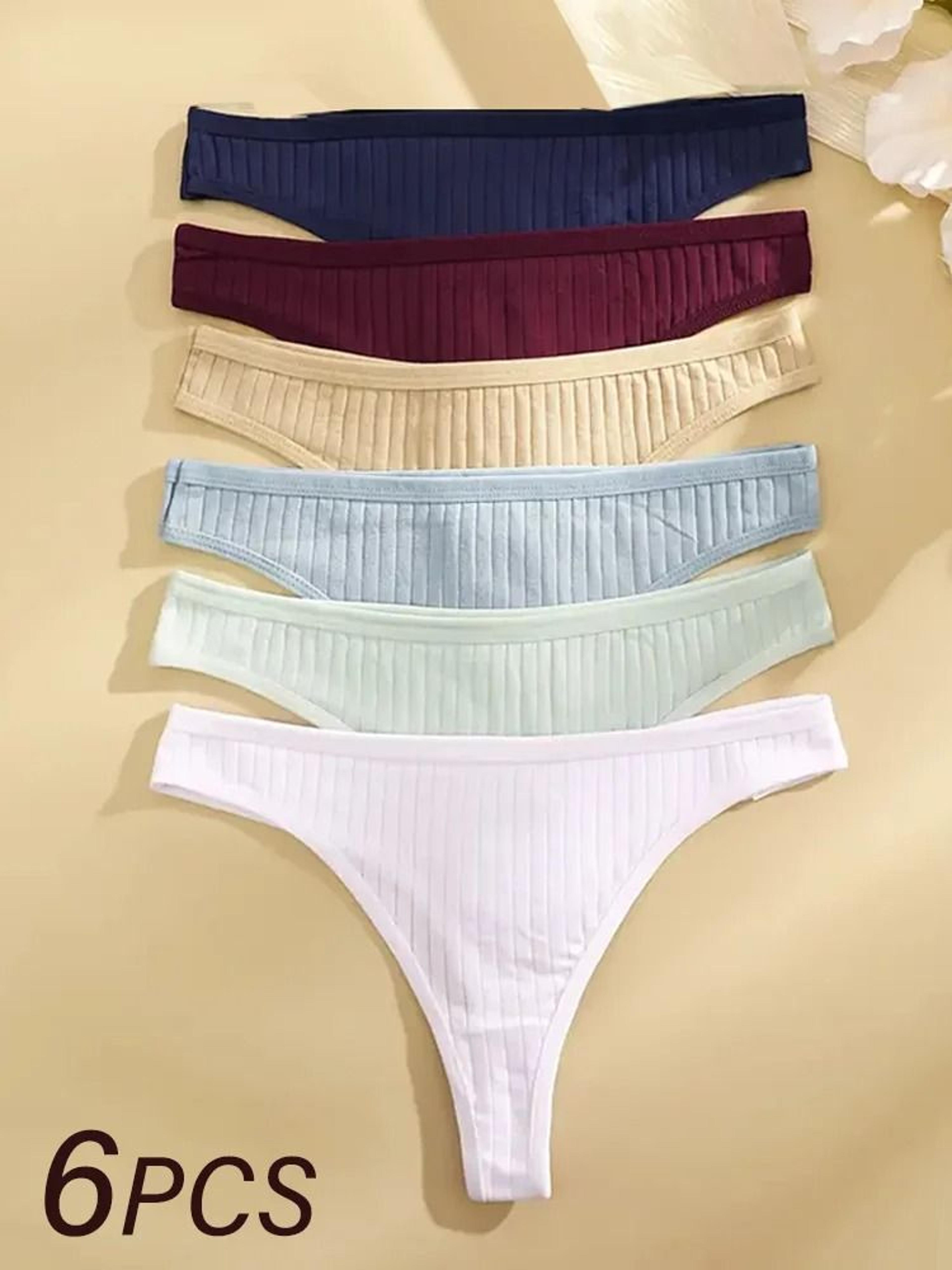 Cotton Ribbed Low Rise Thong Panties Set For Women 6