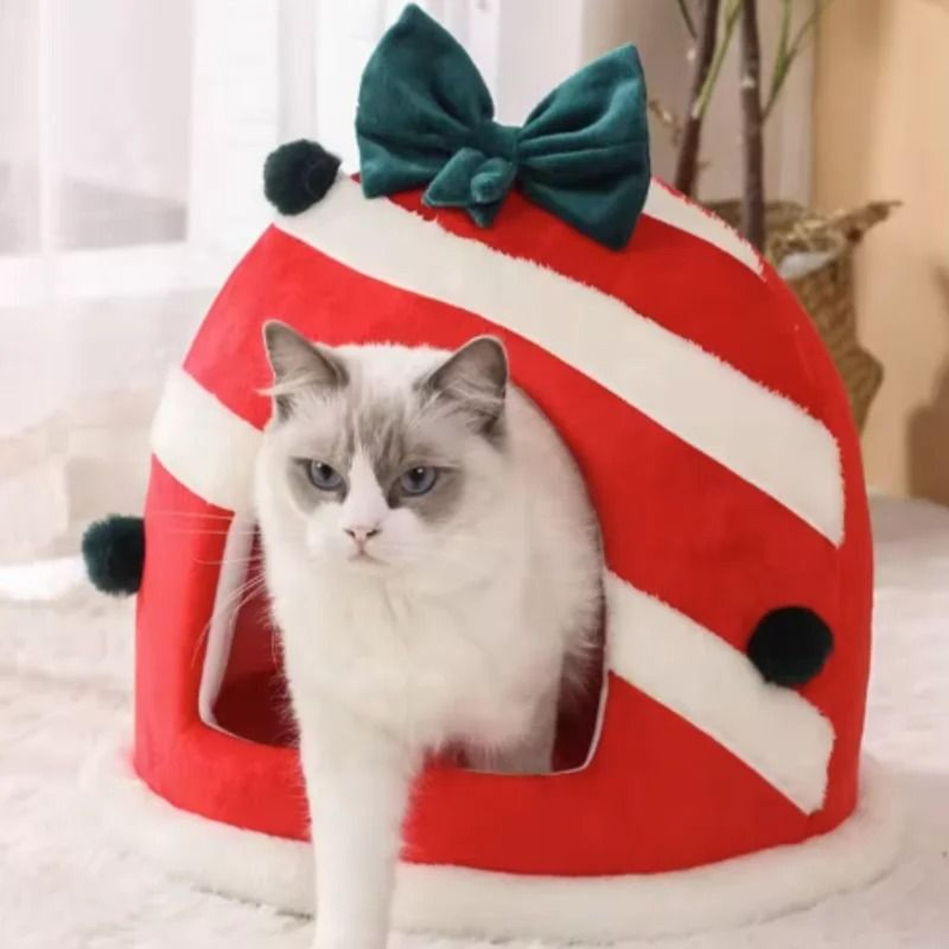 Christmas Pet Bed Cozy Winter Cat And Dog Sleeping House 1