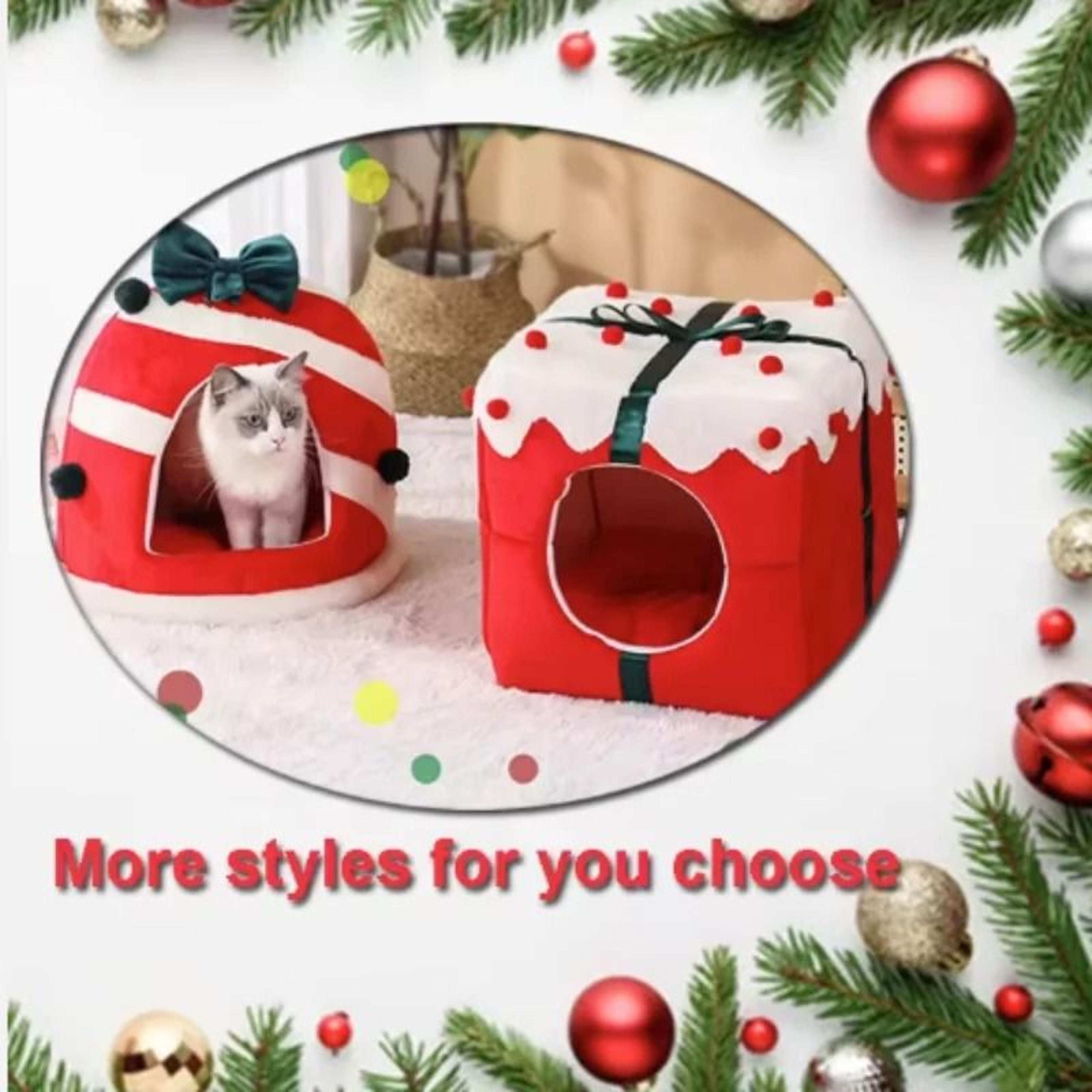 Christmas Pet Bed Cozy Winter Cat And Dog Sleeping House 2