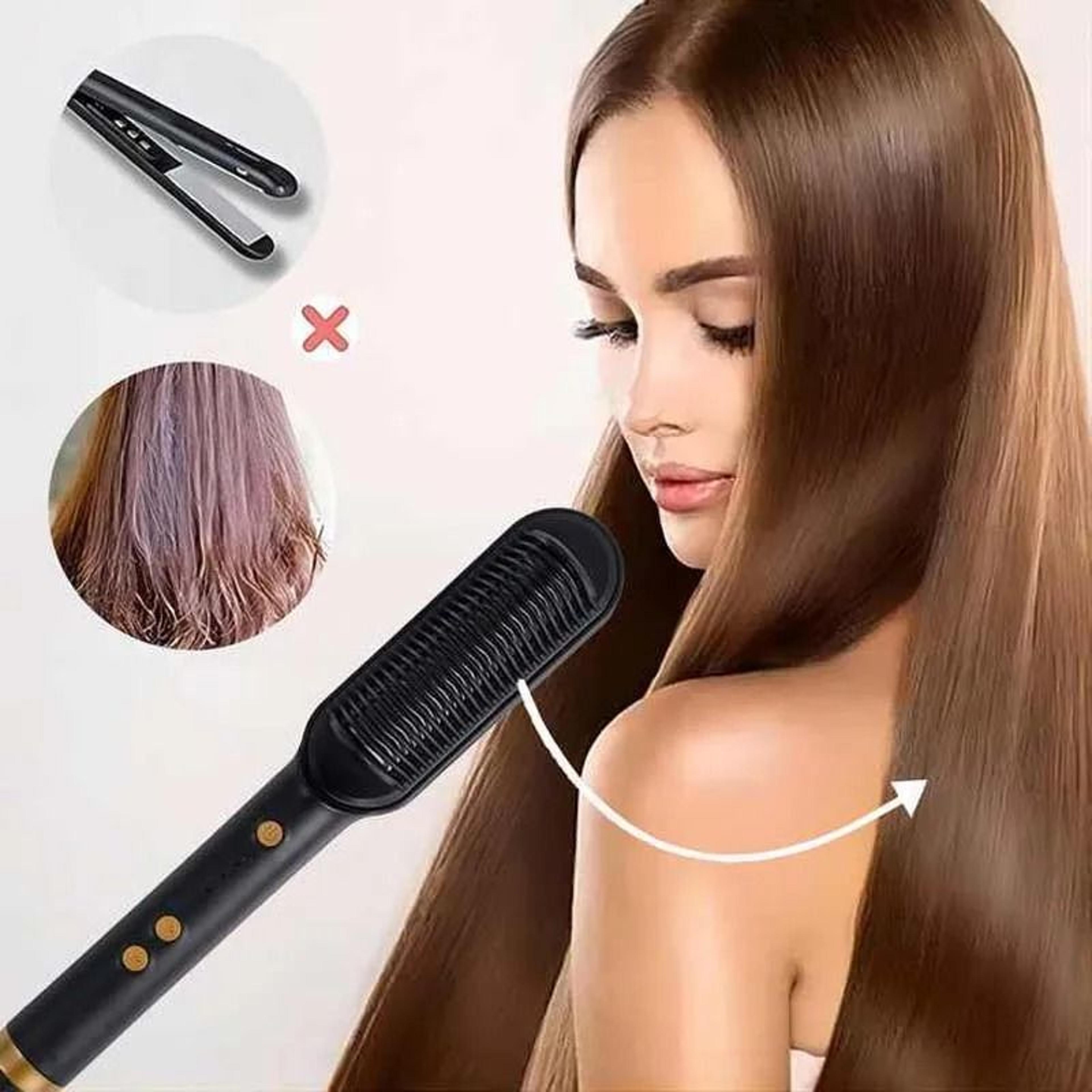 Electric Hair Straightener Brush Professional Fast Heating Ceramic Styling Brush 4