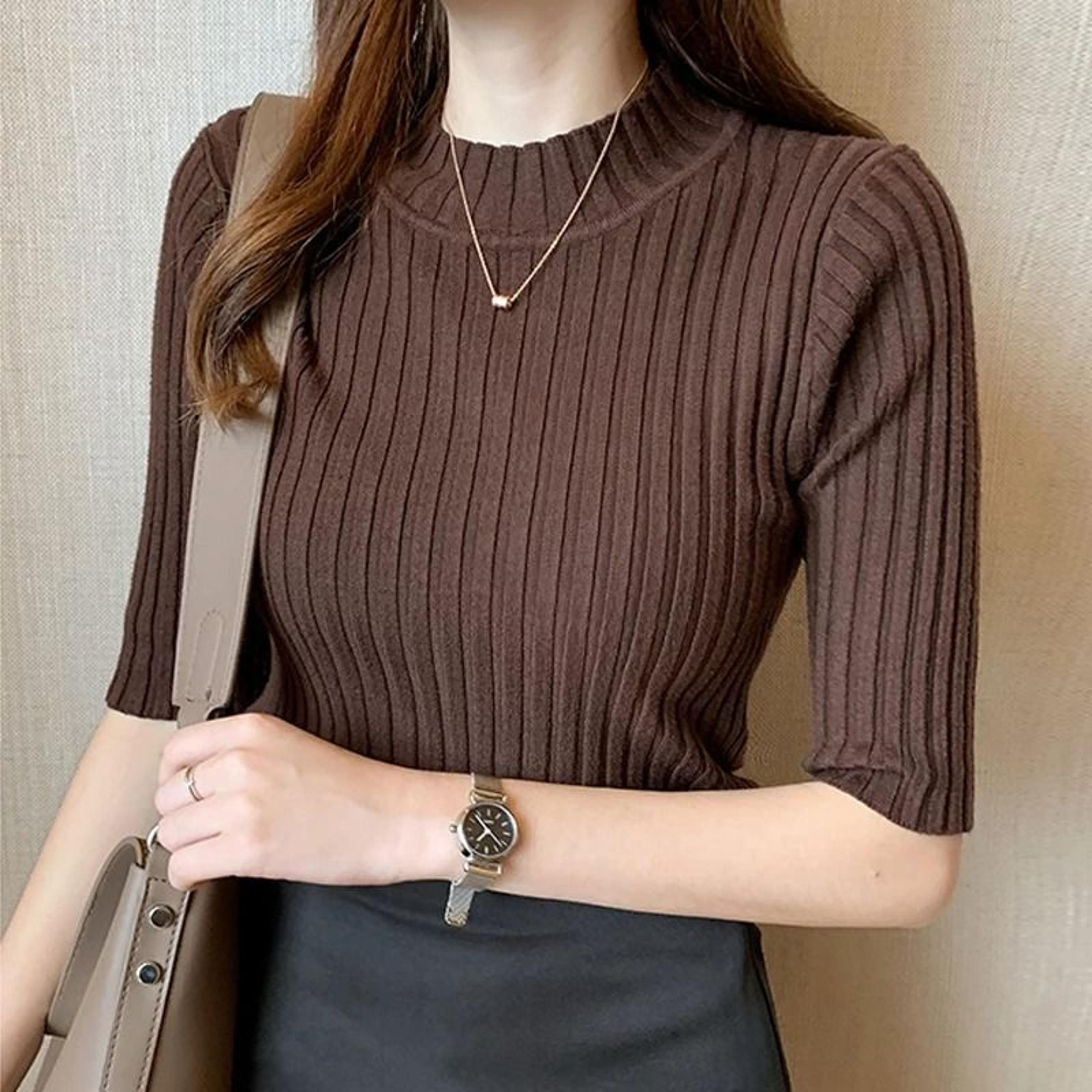 Womens Summer Knit Short Sleeve Blouse Soft Stretch Pullover Top 14