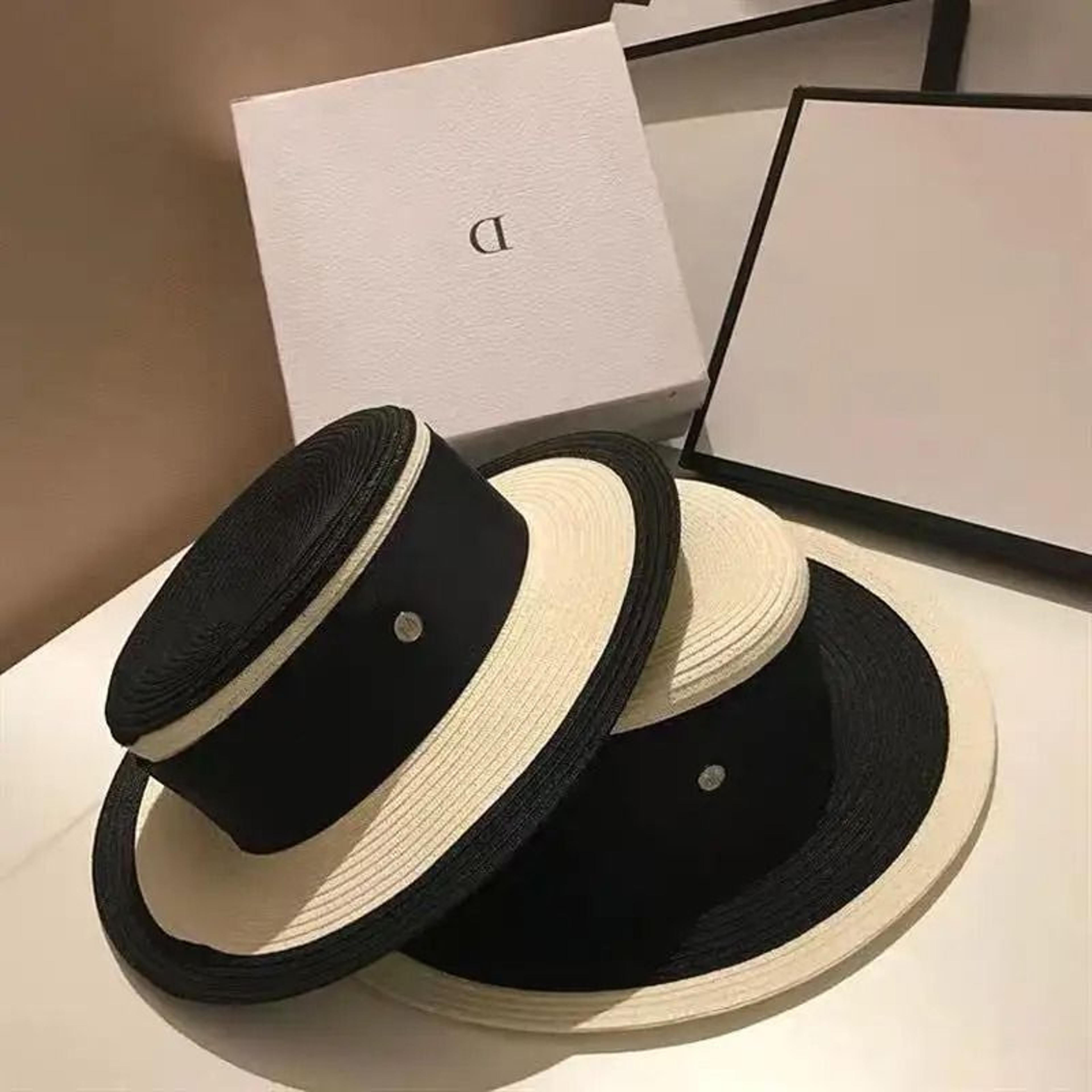 Hepburn Style Womens Flat Top Straw Hat Elegant Black White Fashion Sun Hat 1