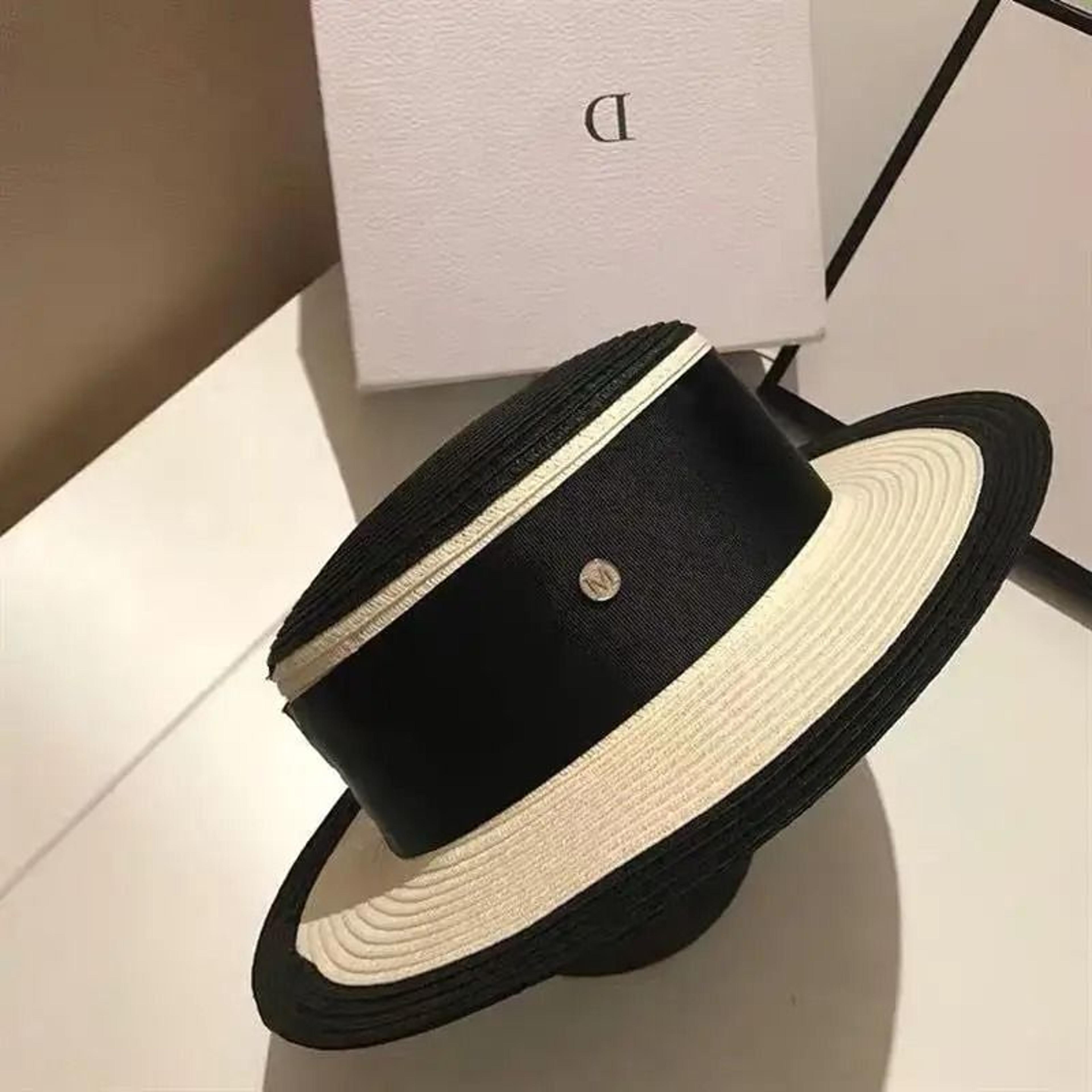 Hepburn Style Womens Flat Top Straw Hat Elegant Black White Fashion Sun Hat 4