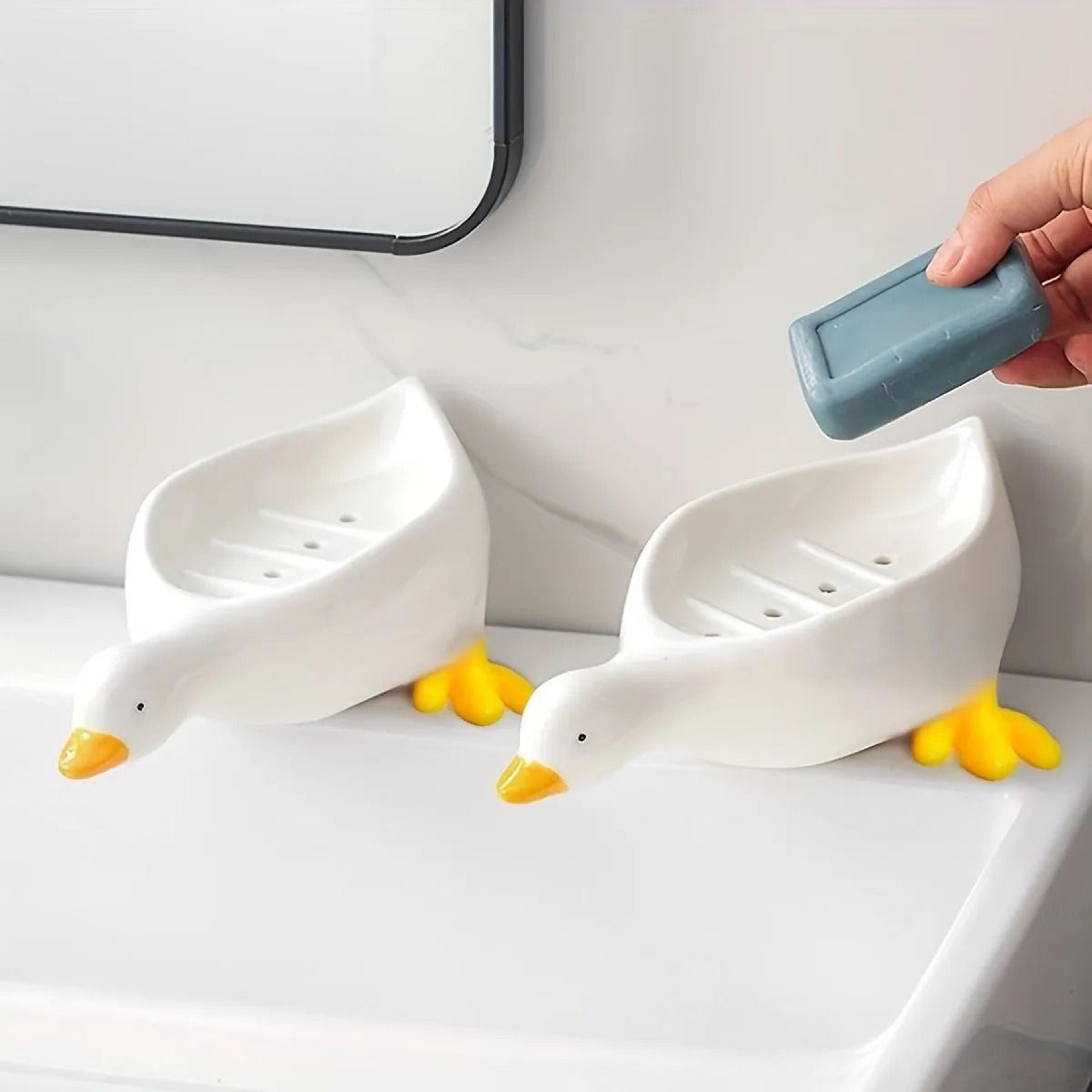 Cute Duck Shaped Soap Dish Self Draining Bathroom Holder 3