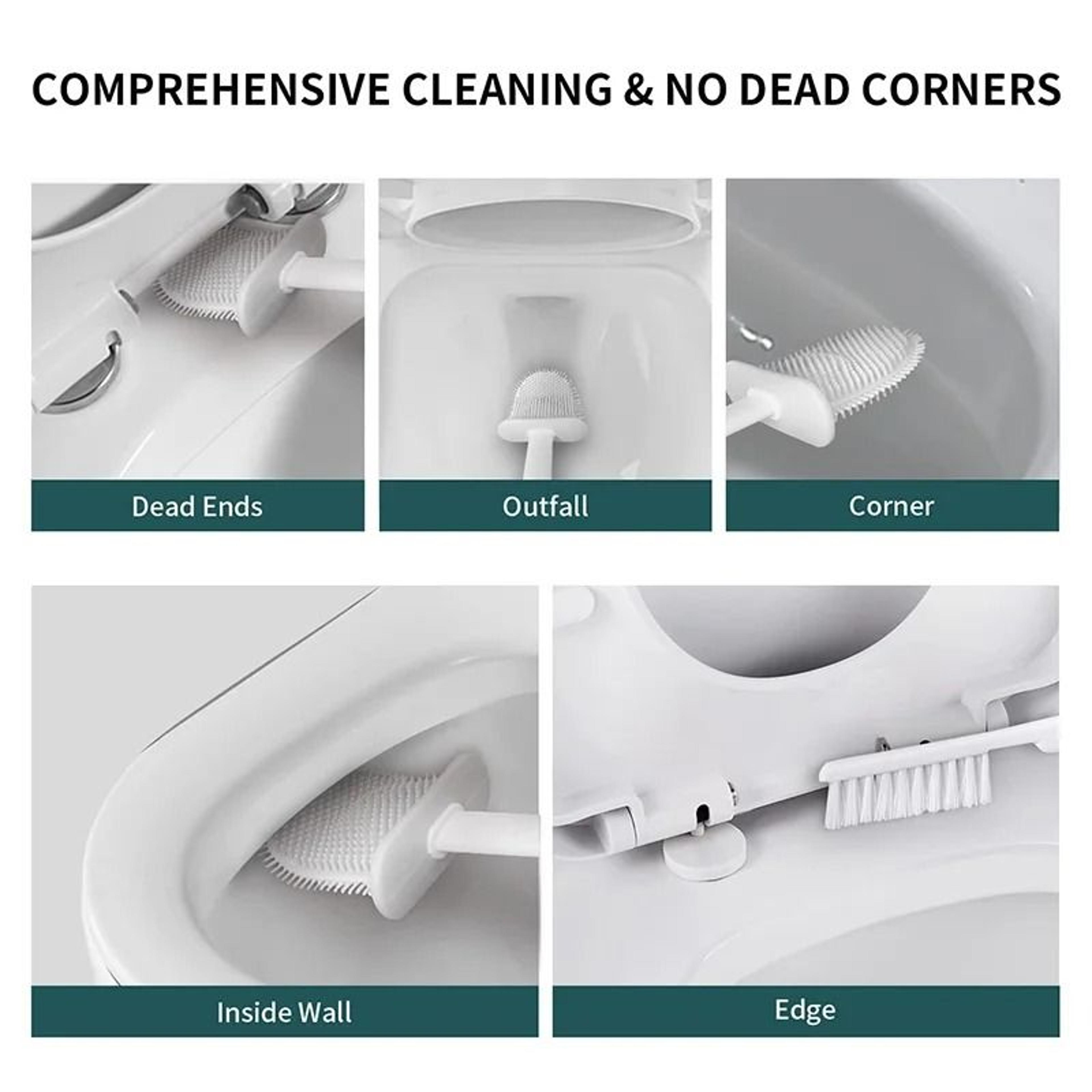 Wall Hanging Toilet Brush With Holder Long Handled Silicone Cleaning Brush 3