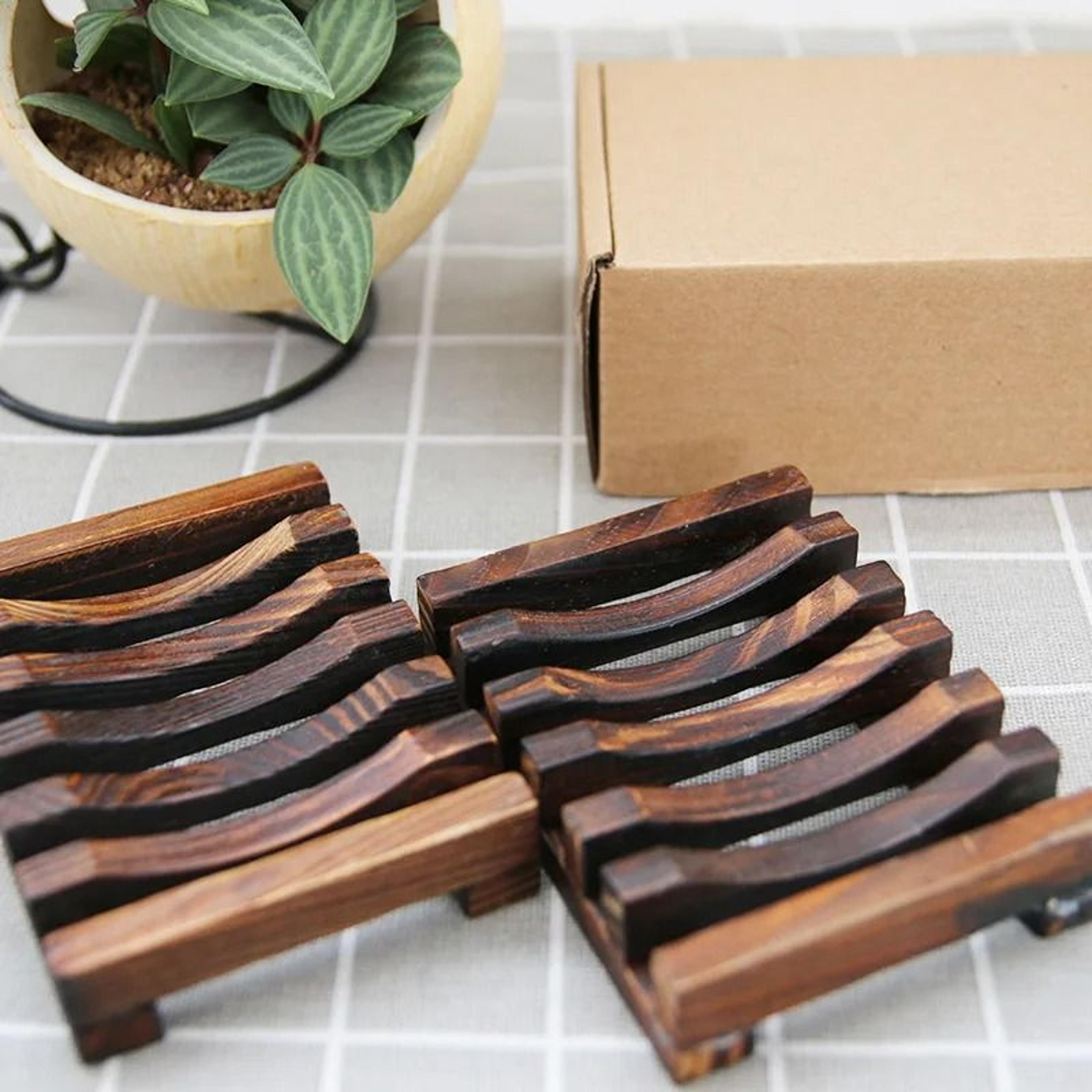 Natural Wooden Bath Soap Holder Mildew Resistant Drain Tray 3