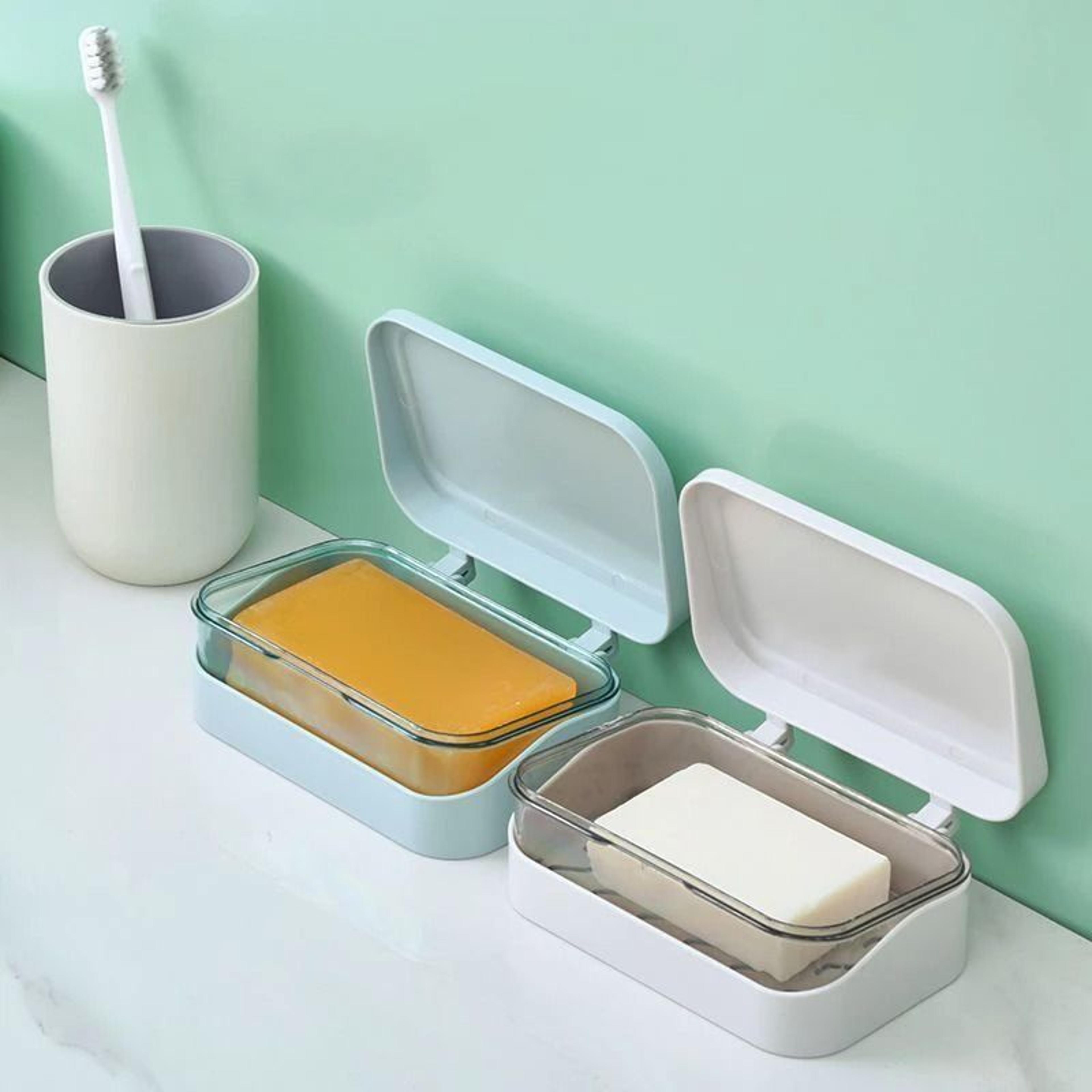 Bathroom Soap Dish With Lid Plastic Portable Soap Box Travel Storage Container 3