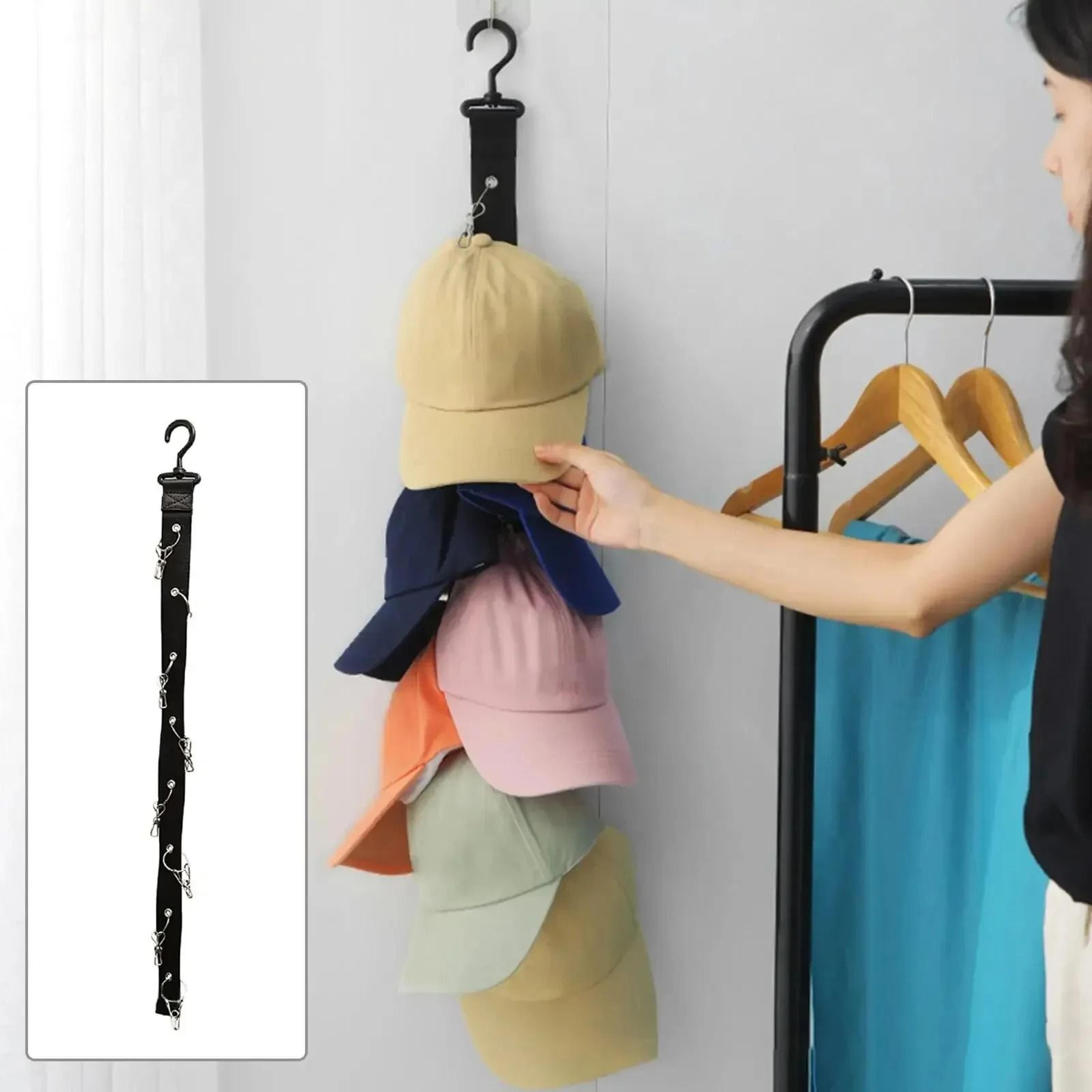 Hanging Hat Rack With Hook And Metal Clips Hat Organizer For Baseball And Golf Caps 2