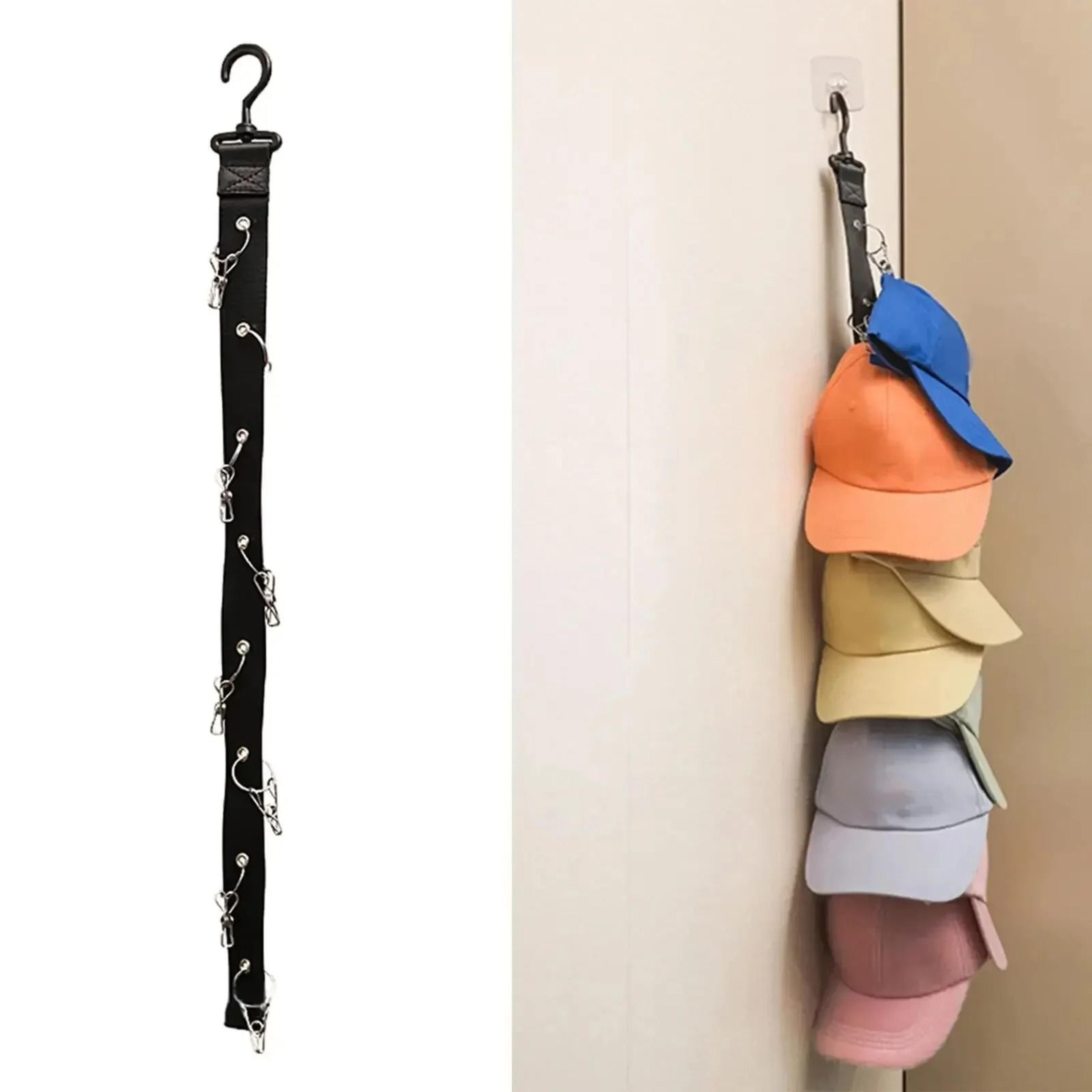 Hanging Hat Rack With Hook And Metal Clips Hat Organizer For Baseball And Golf Caps 4