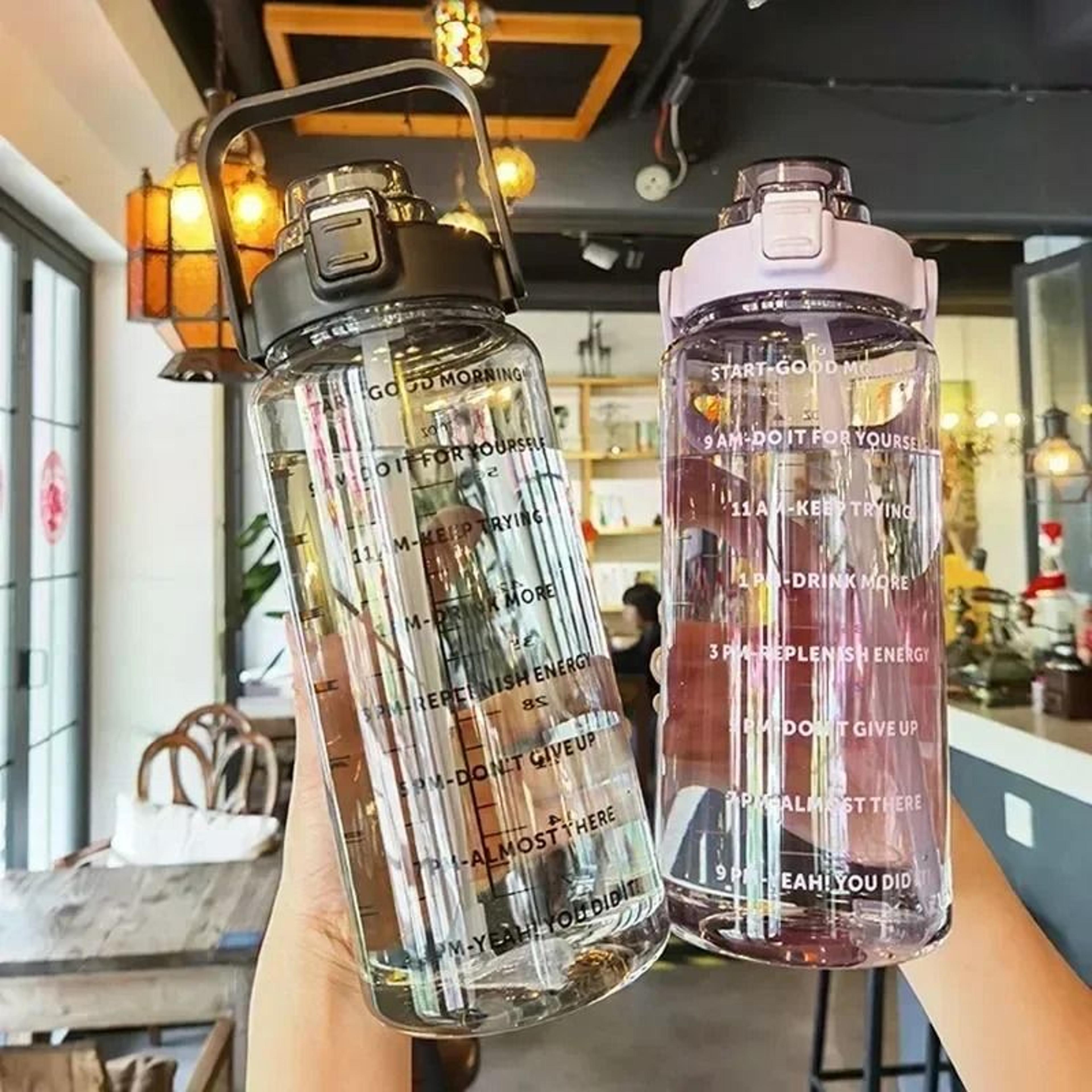 Portable Water Bottle With Straw And Time Marker Large Capacity 2 Liter Sports Drink Bottle 2