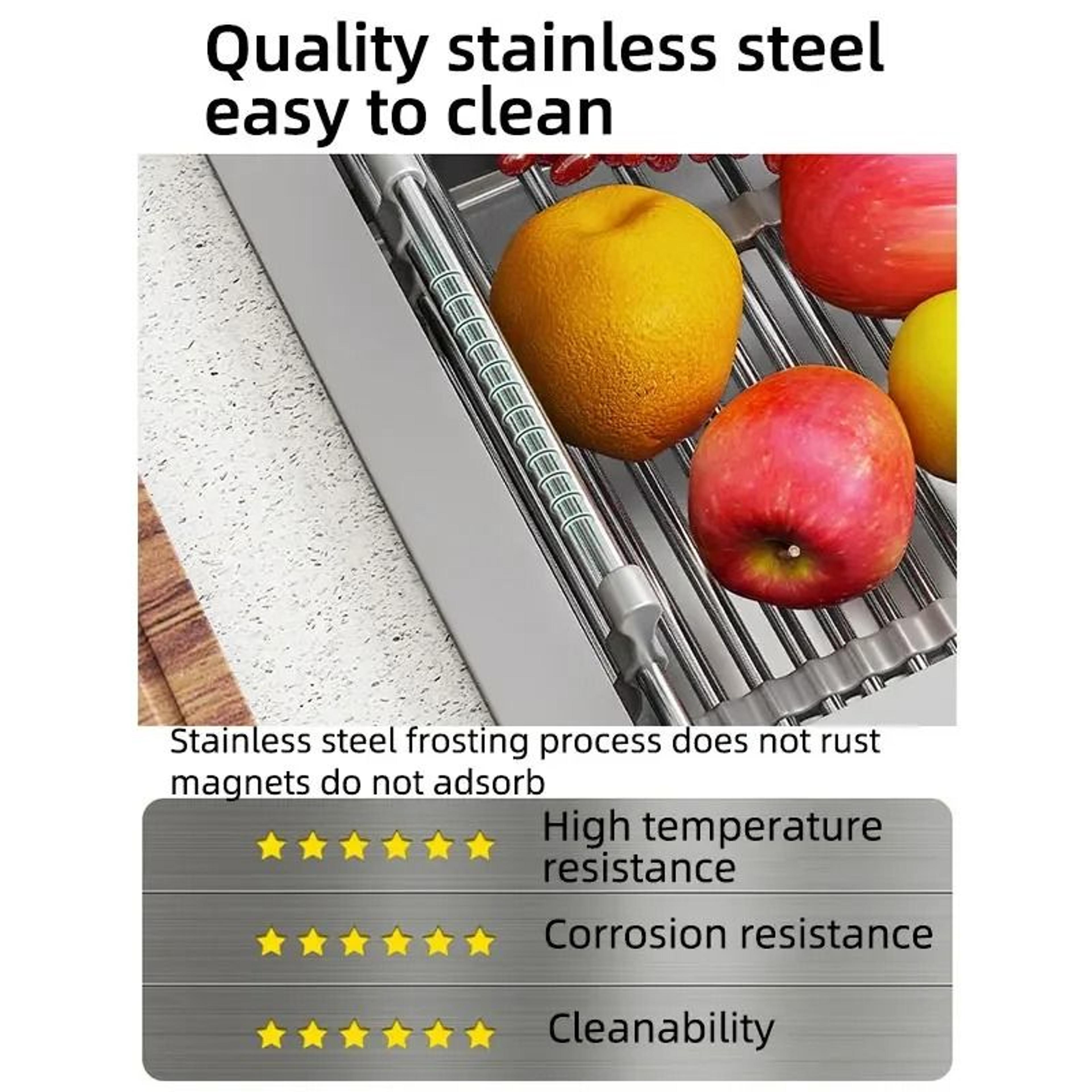 Folding Kitchen Sink Drain Rack Stainless Steel Dish Drain Basket Space Saving Sink Organizer 3