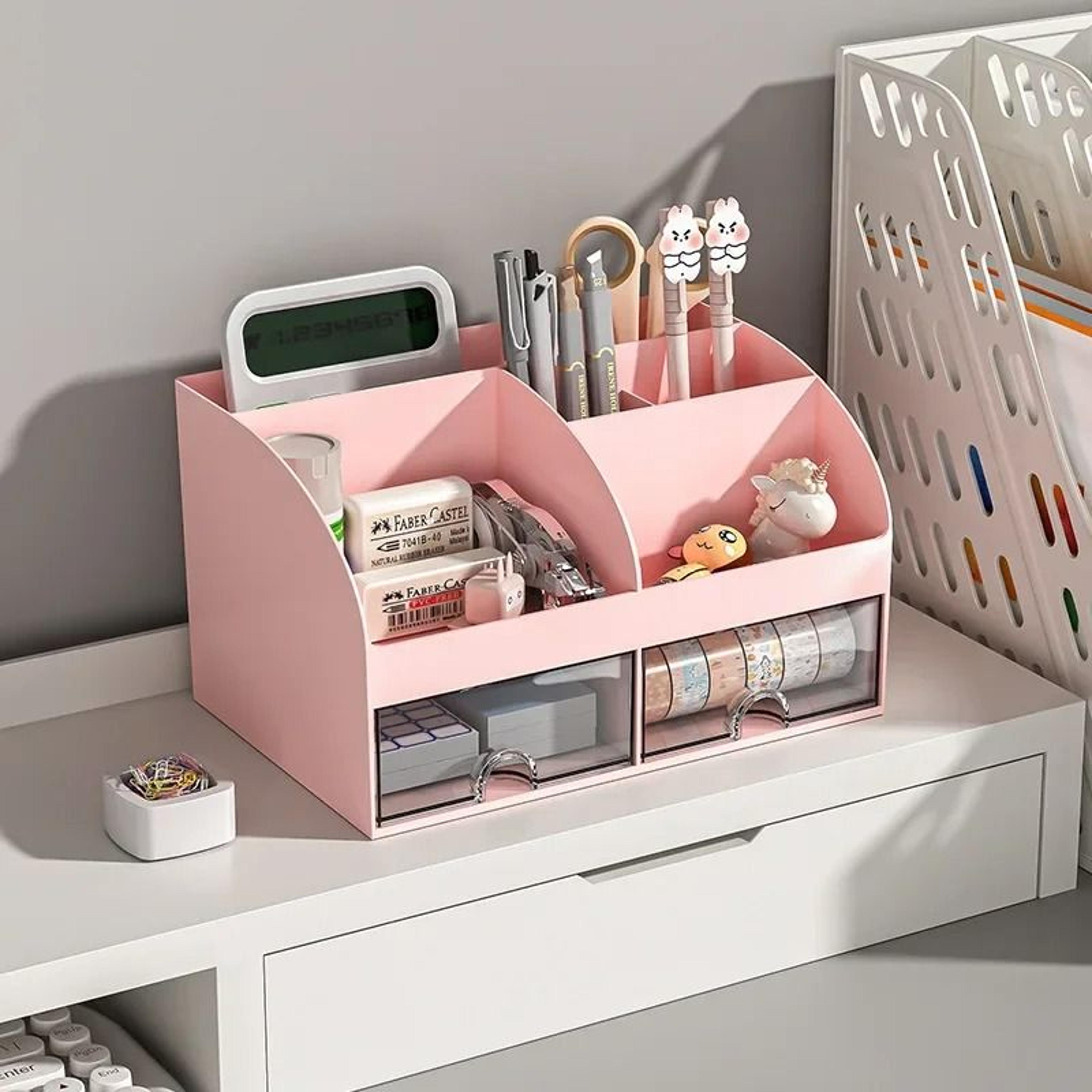 Office Desktop Storage Box Organizer With Dual Drawers 1