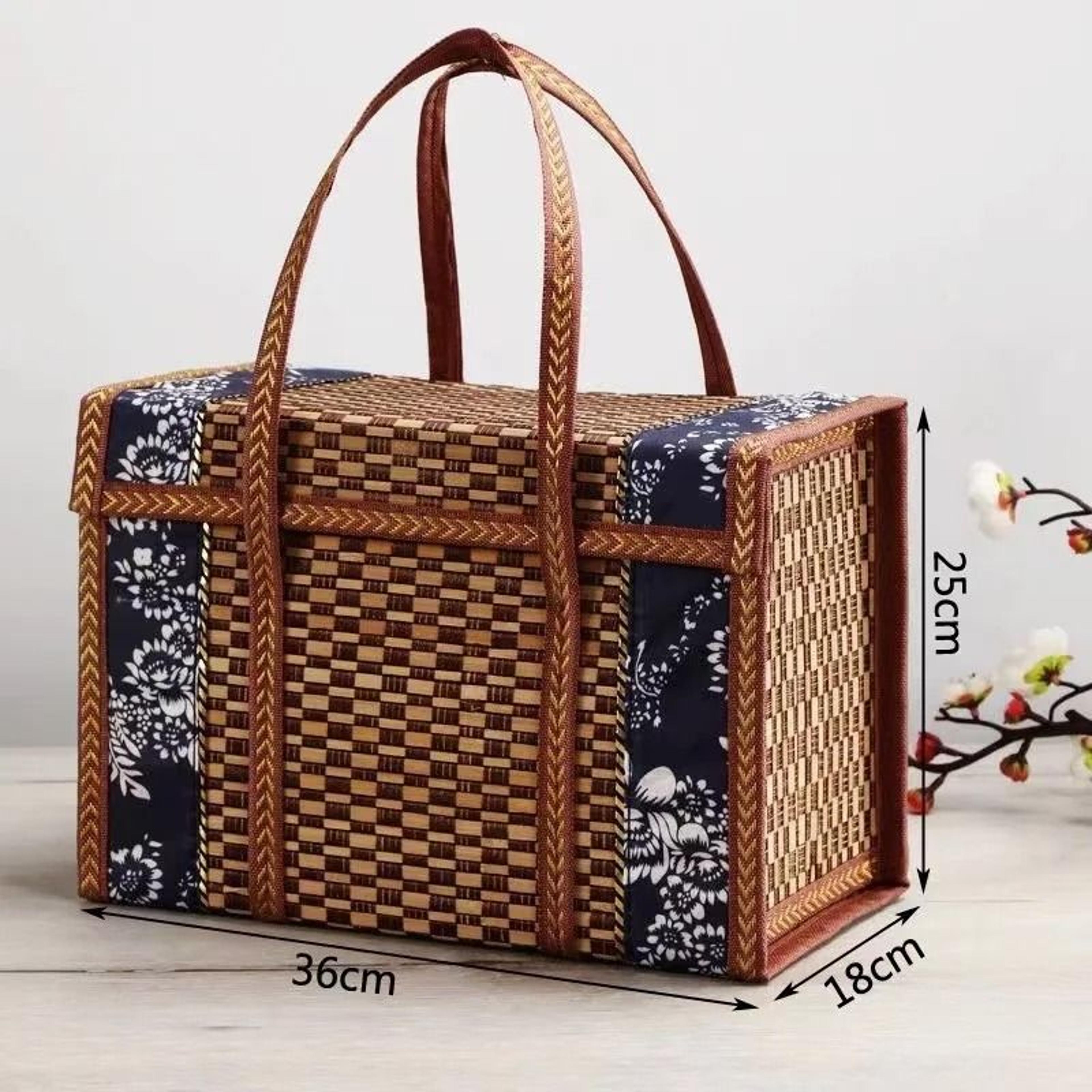 Handcrafted Bamboo Picnic Basket With Handles For Snacks And Fruits 6