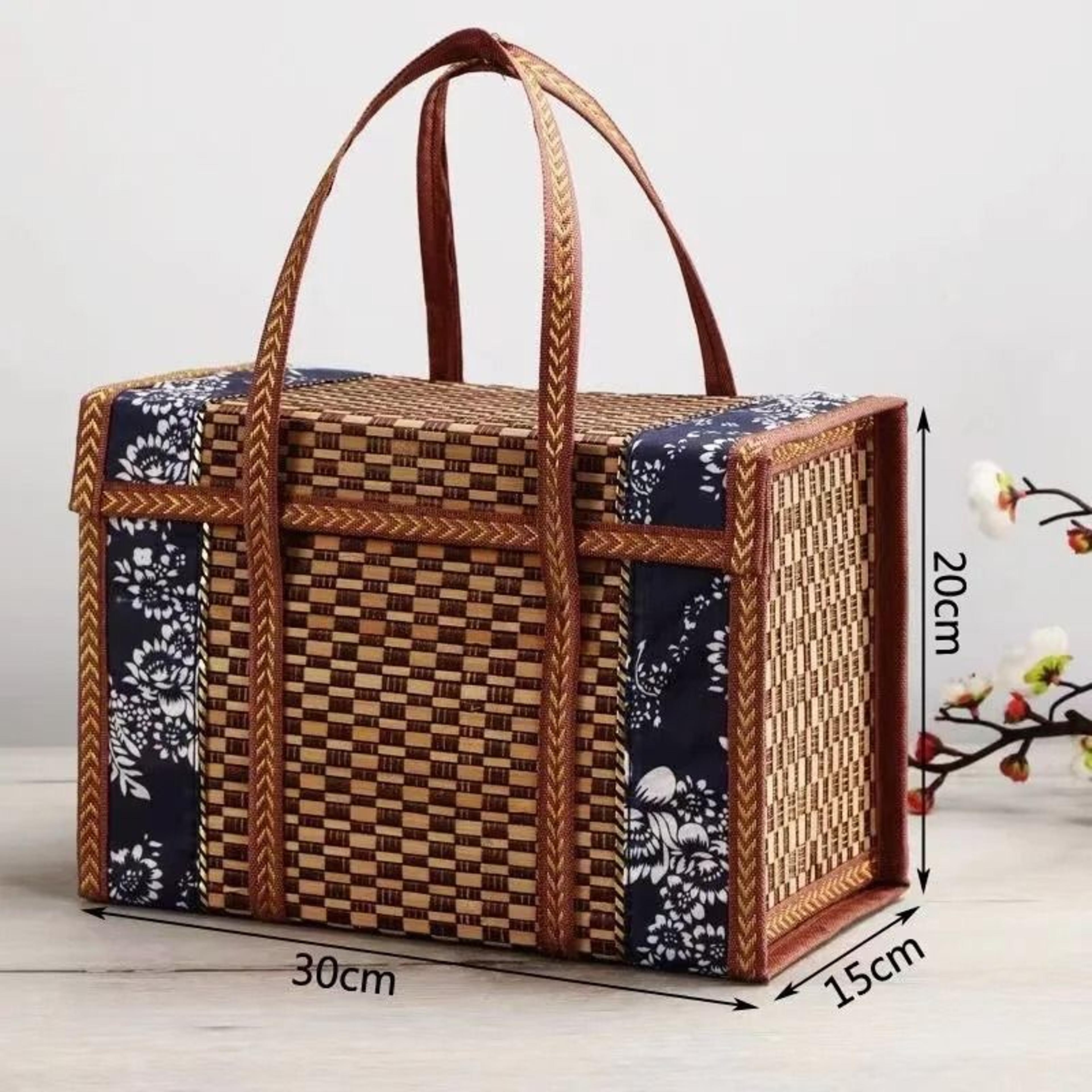 Handcrafted Bamboo Picnic Basket With Handles For Snacks And Fruits 7