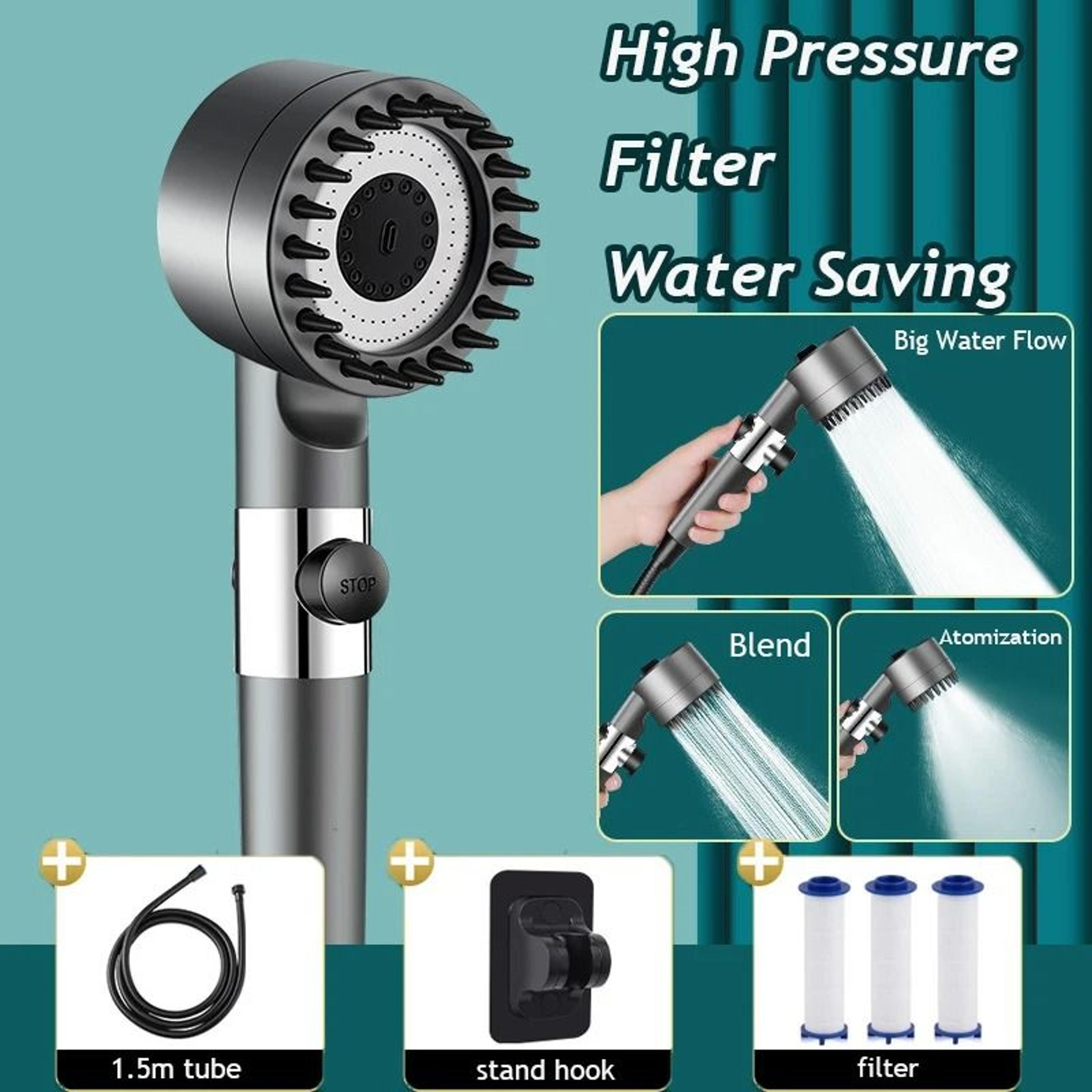 High Pressure Water Saving Shower Head With Adjustable Modes And Filter 0