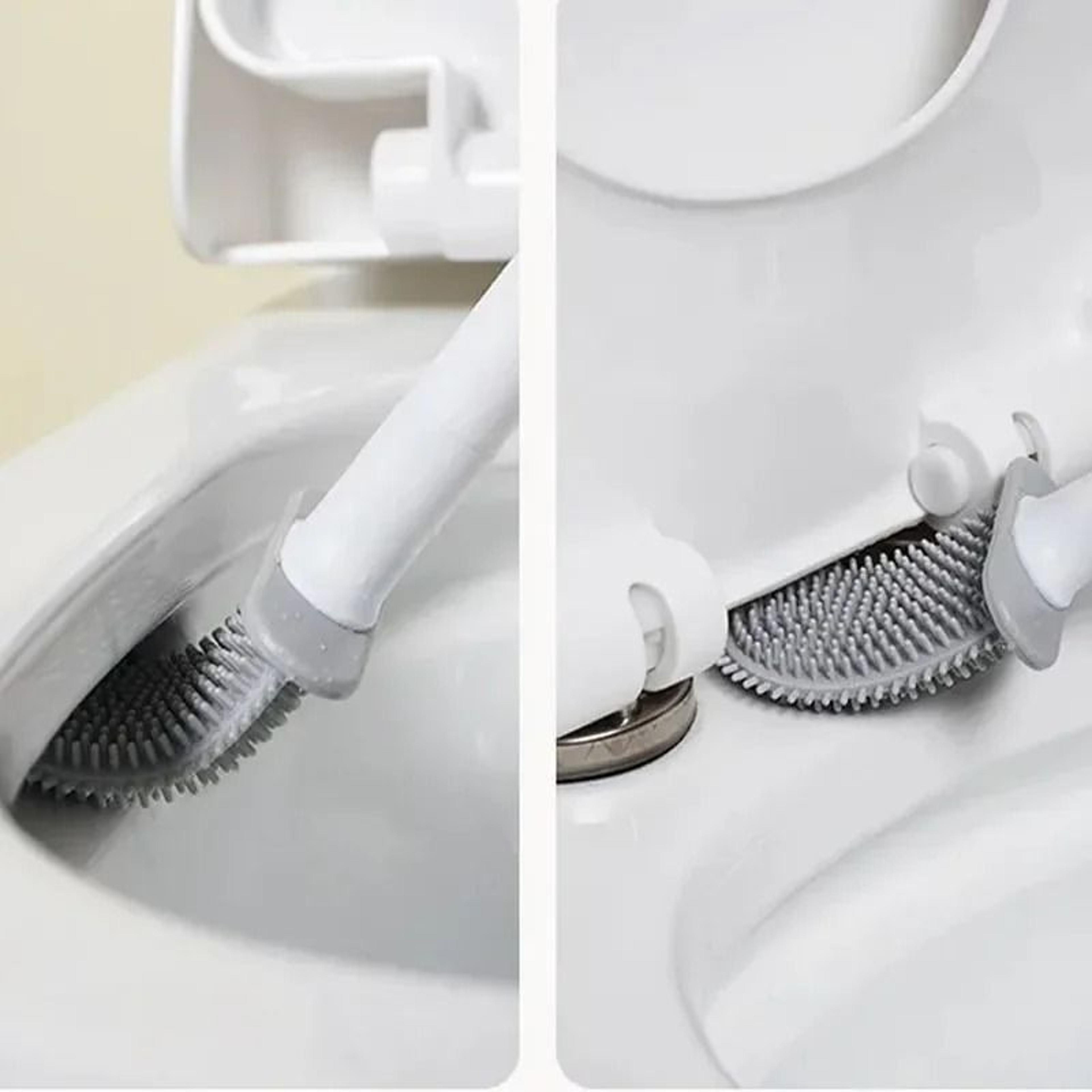 Wall Mounted Silicone Toilet Brush With Soft Bristles And Compact Holder 3
