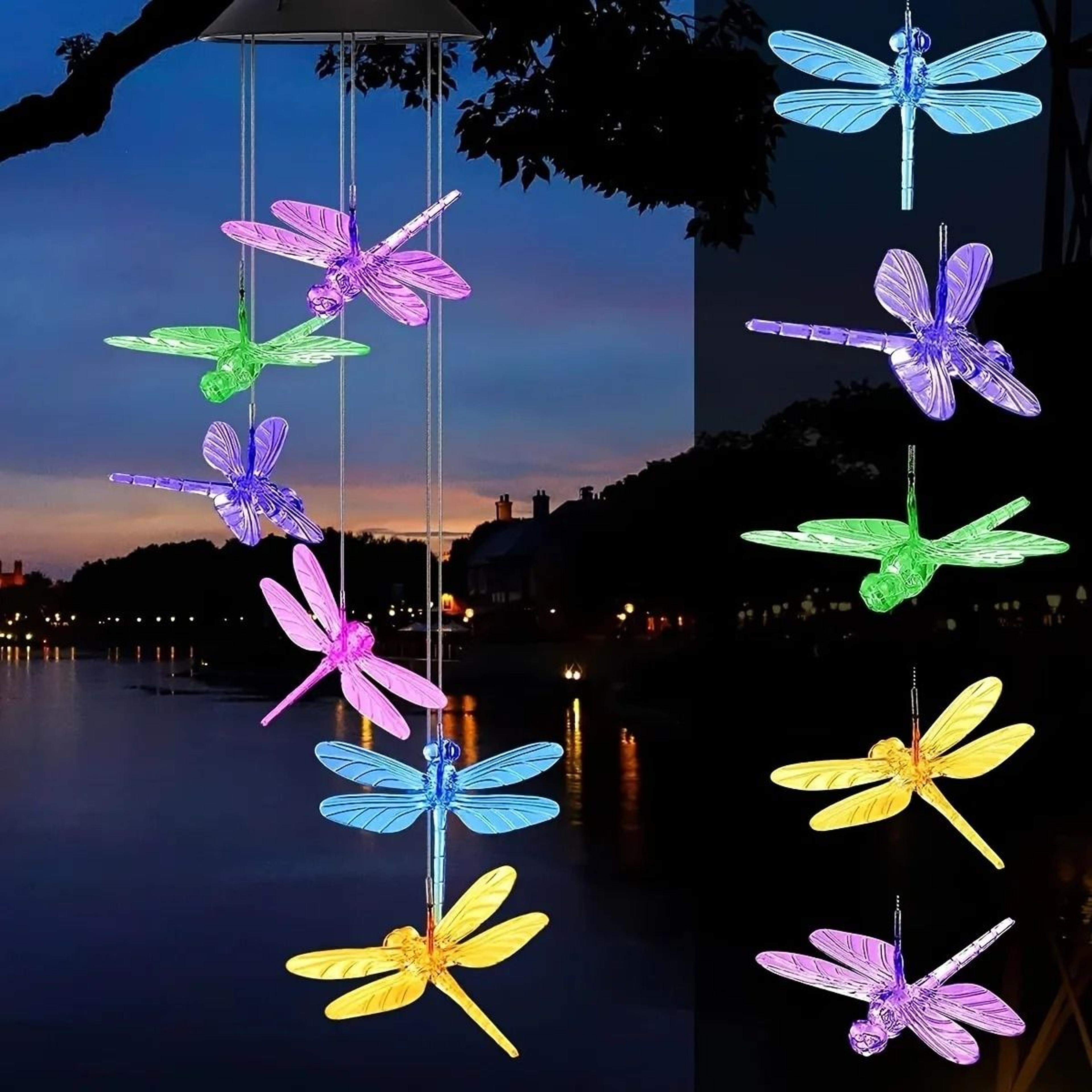 Led Color Changing Butterfly Dragonfly Hummingbird Solar Wind Chimes 7