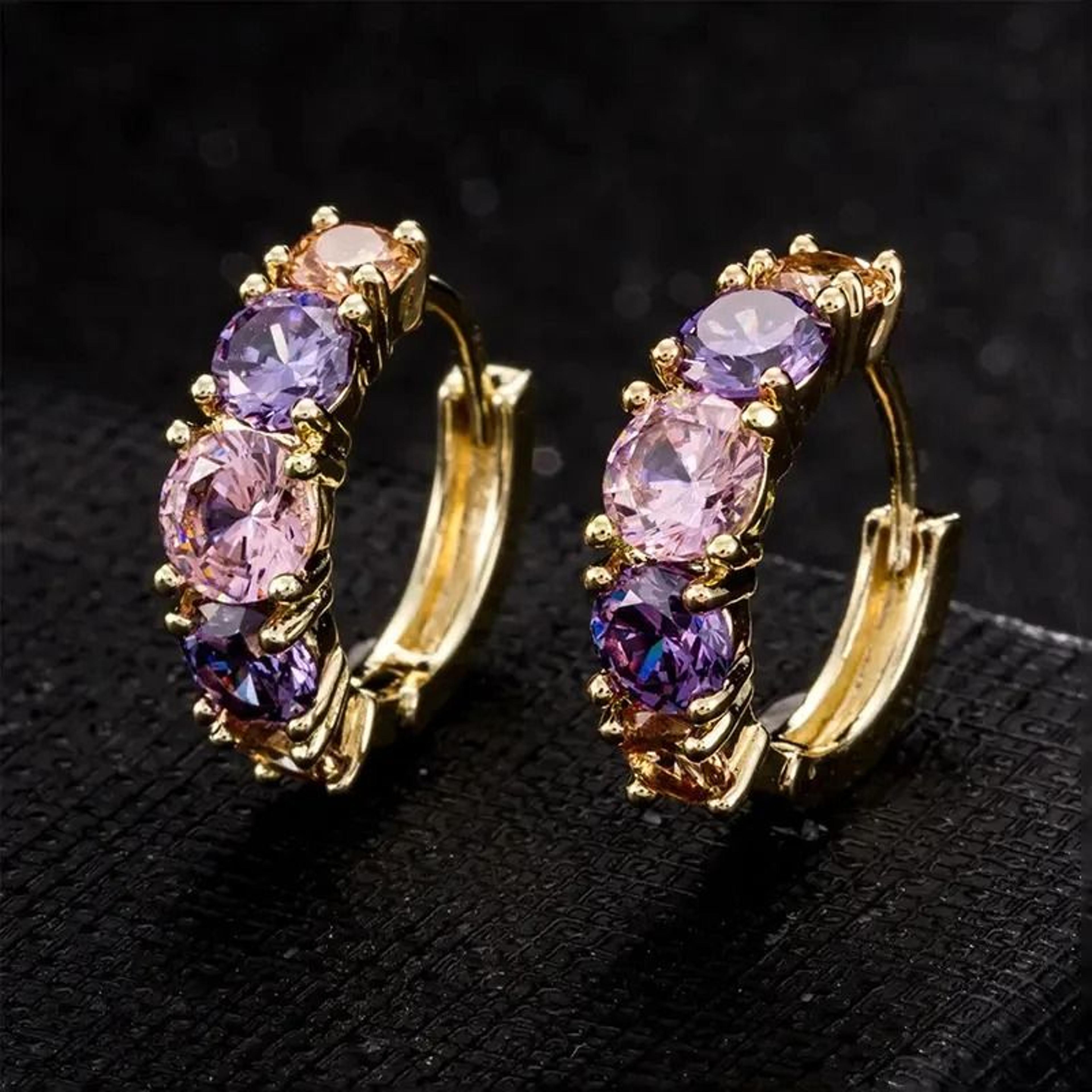 Colorful CZ Hoop Earrings For Women Bridal Wedding Jewelry 6