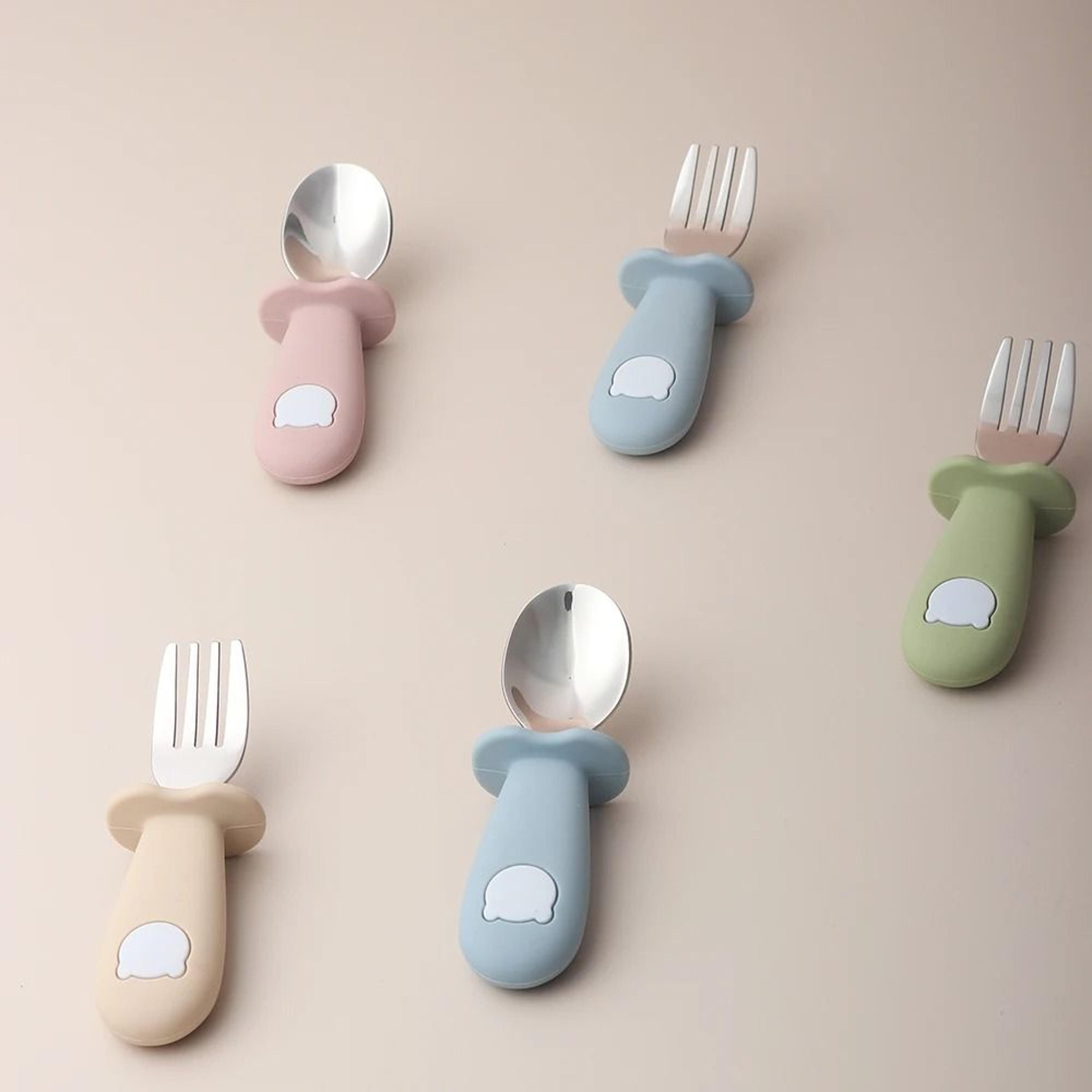 Baby Panda Shape Silicone Spoon And Fork Stainless Steel Feeding Set 1