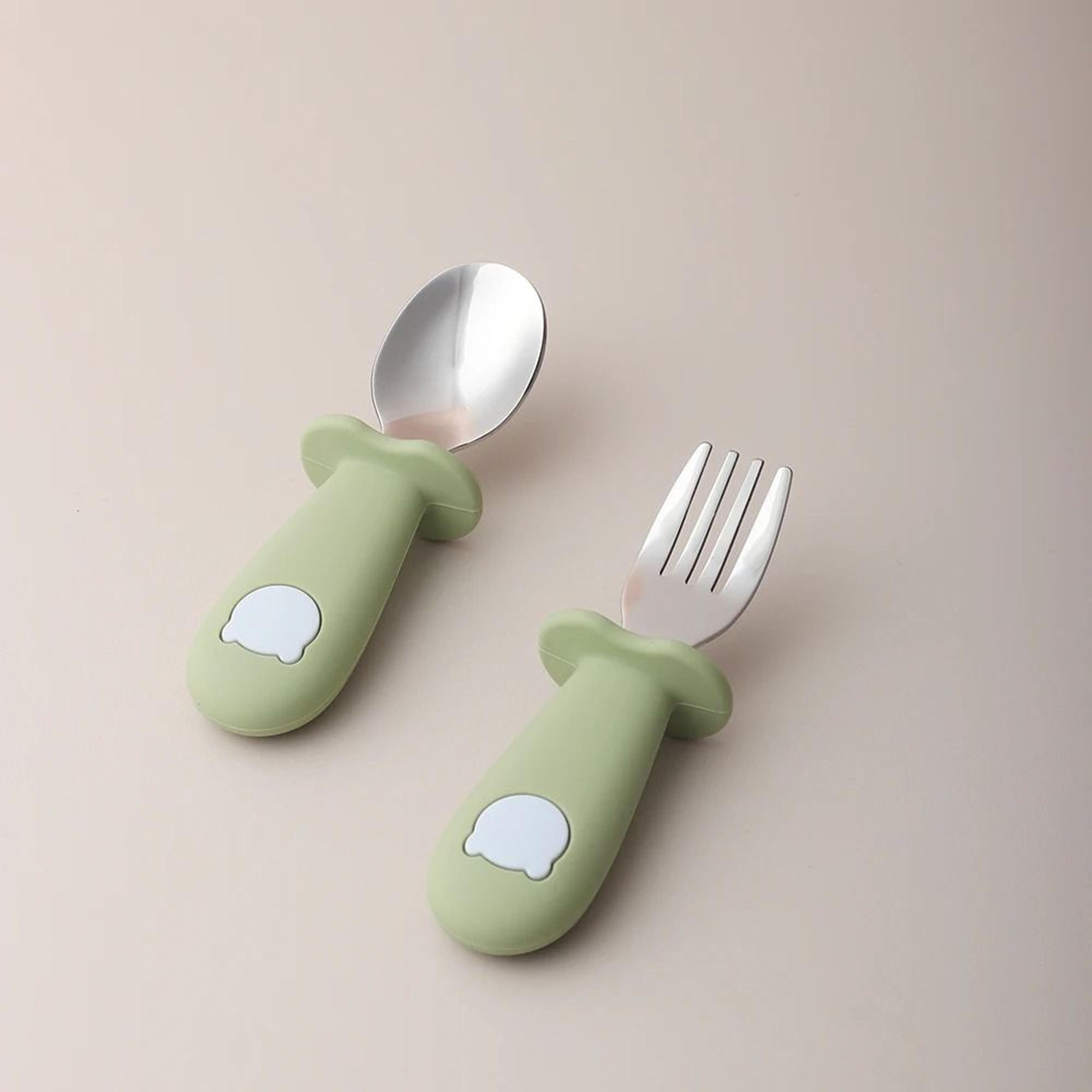 Baby Panda Shape Silicone Spoon And Fork Stainless Steel Feeding Set 3