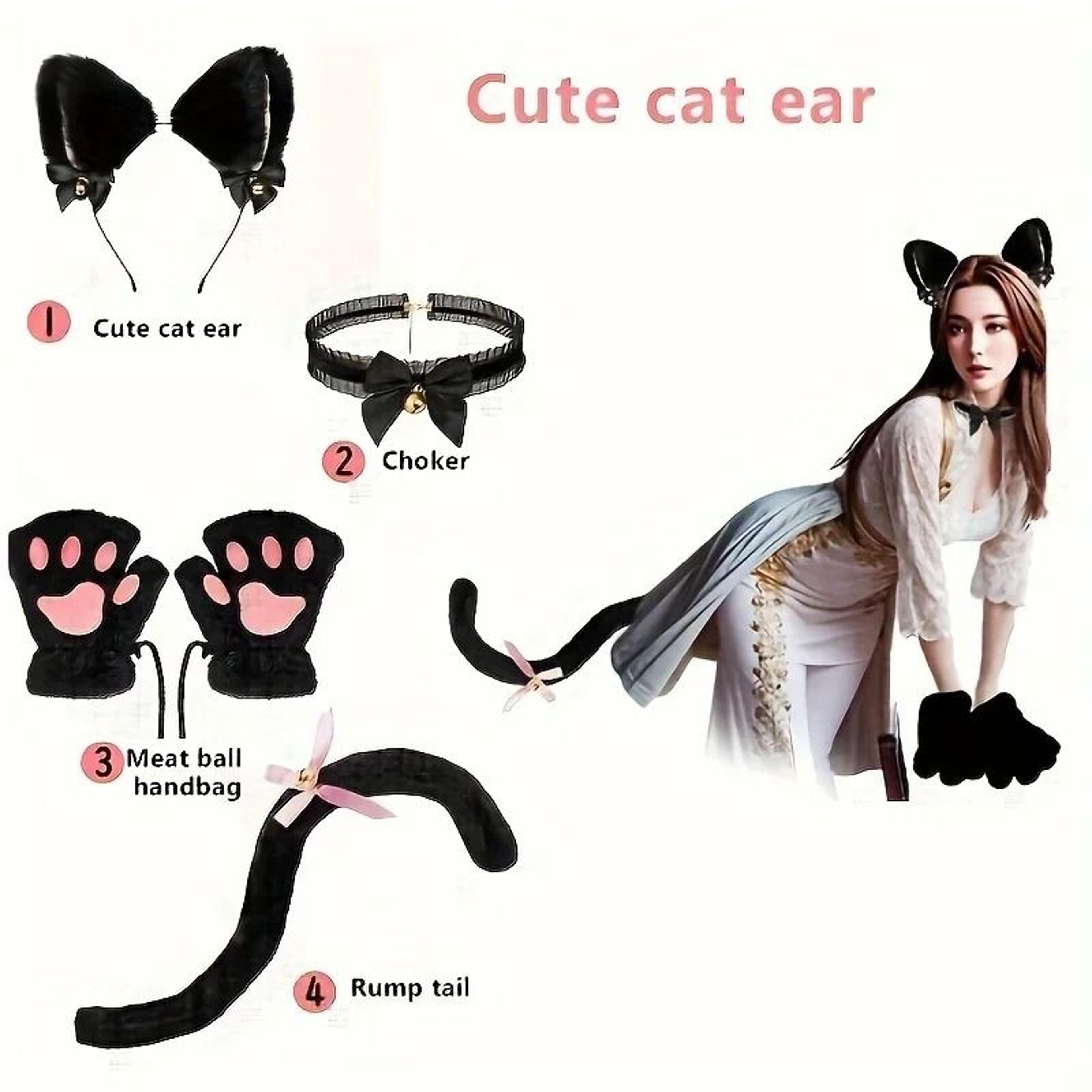 Cute Cartoon Cat Paw Winter Gloves With Bell Headband And Cat Ear Accessories Set 5