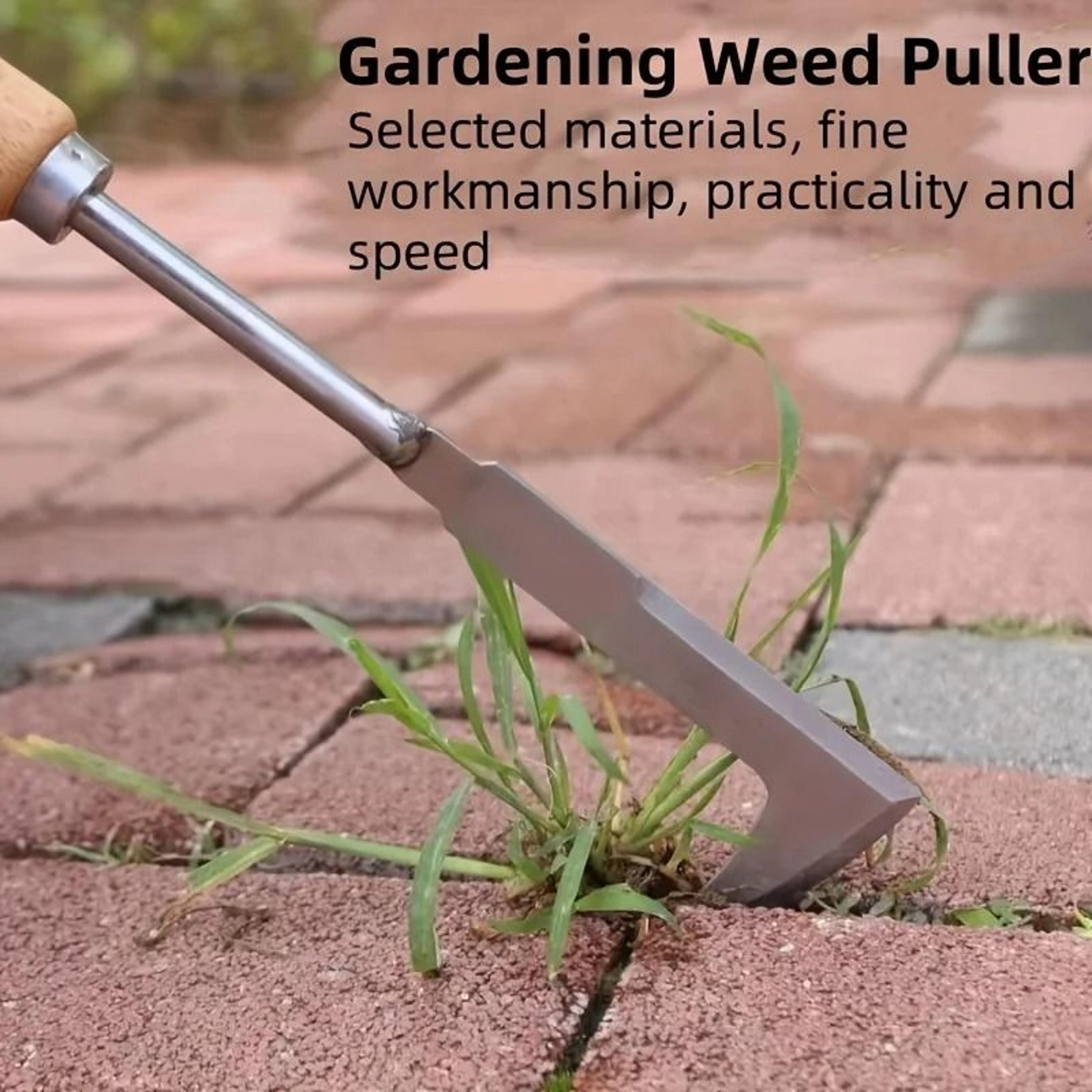 stainless steel l shaped weeding tool for gardens patios and driveway gaps