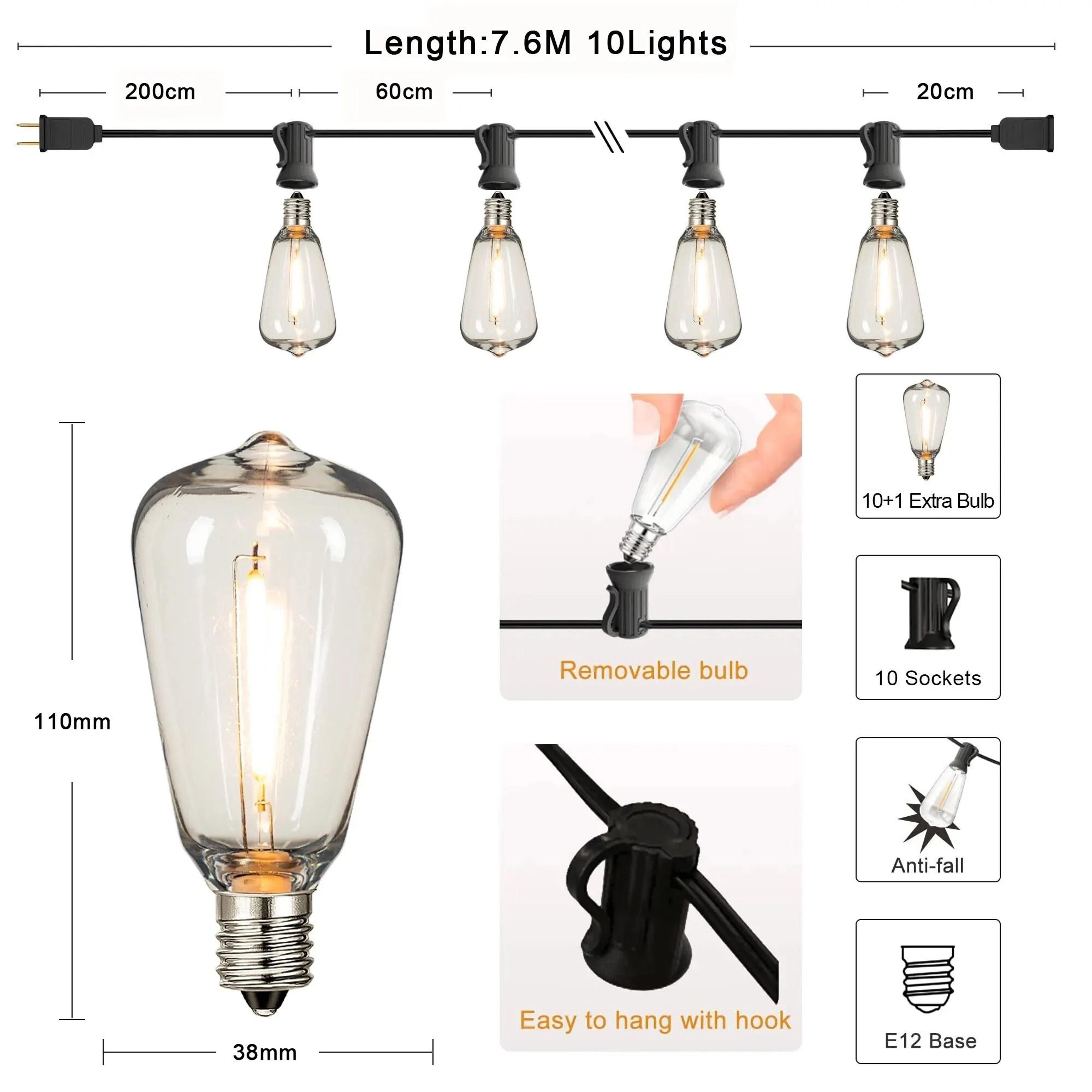 Connectable ST38 Outdoor String Lights With Shatterproof LED Bulbs For Patio And Garden Decor 6