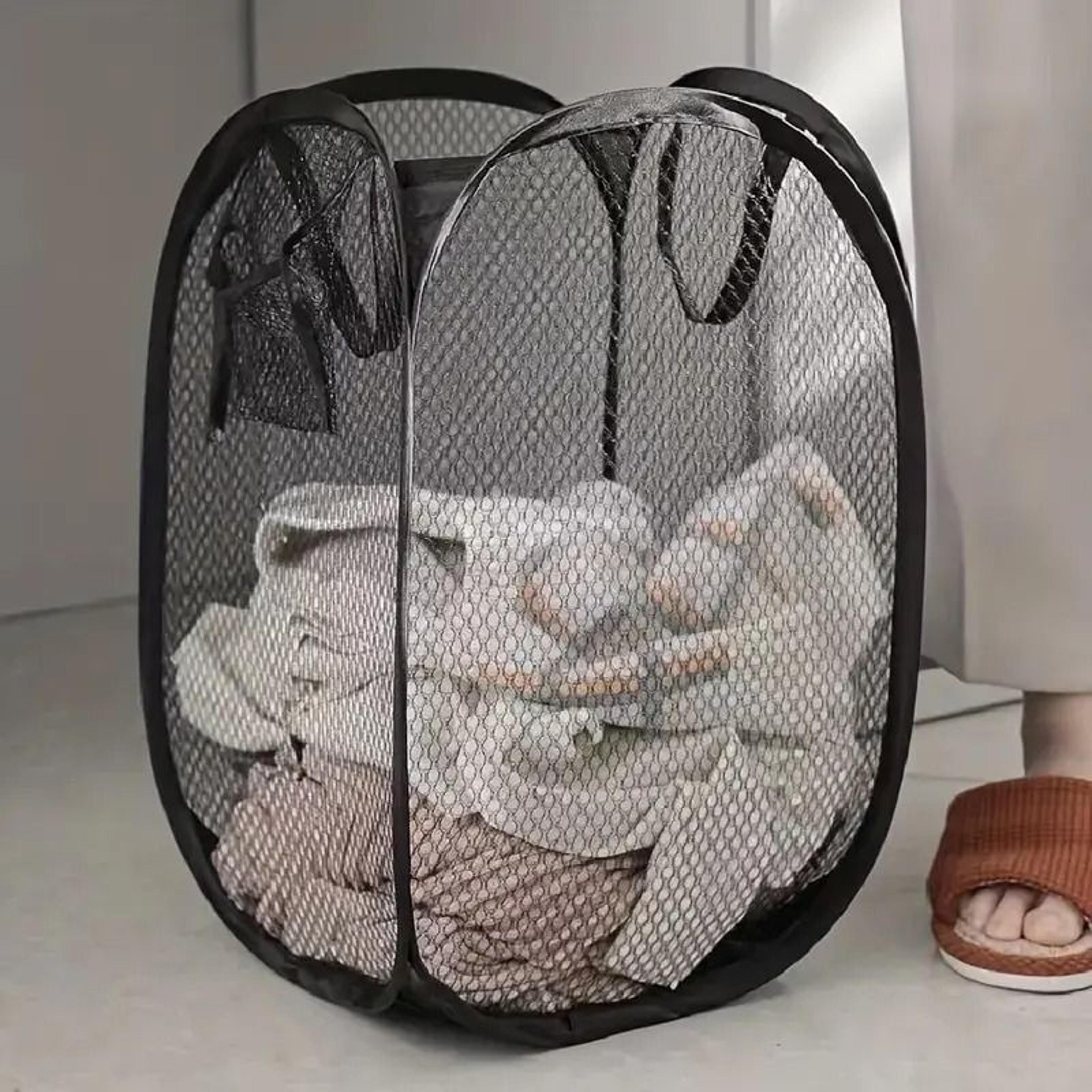Foldable Mesh Pop Up Laundry Basket With Large Capacity Storage For Clothes And Home Organization 0