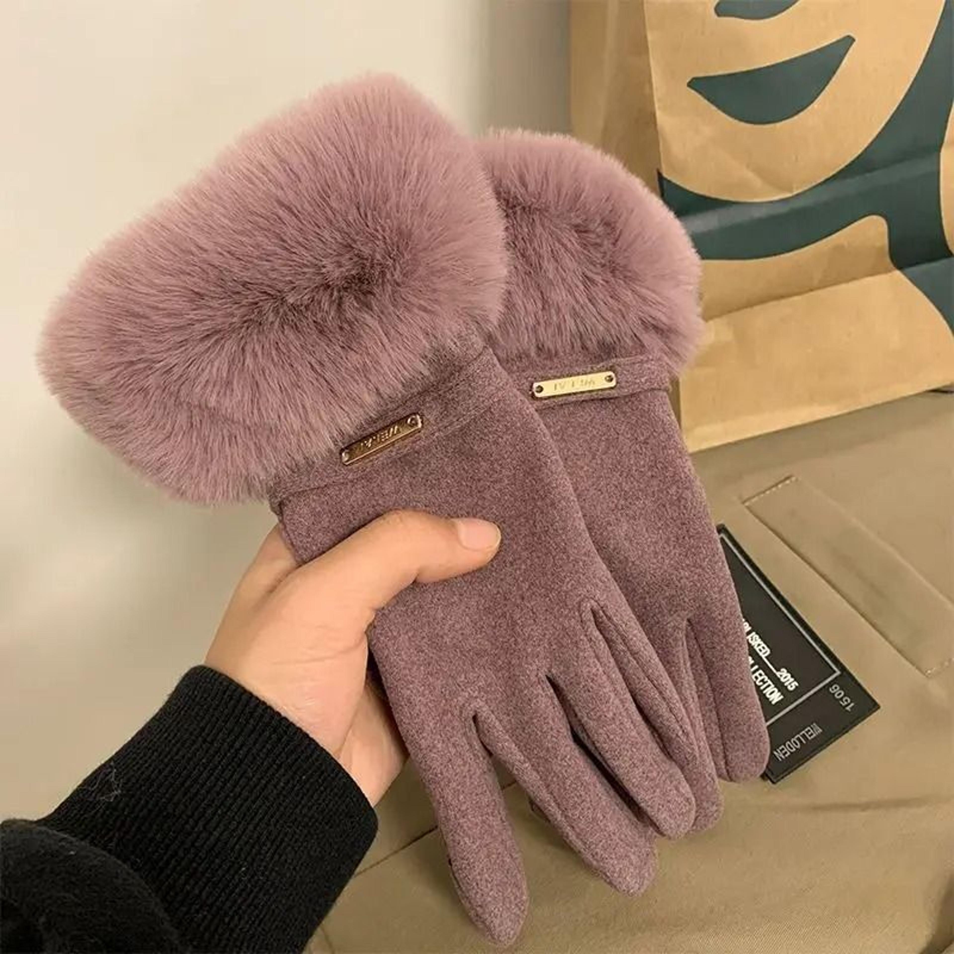 Winter Women Warm Plush Touch Screen Suede Gloves 11