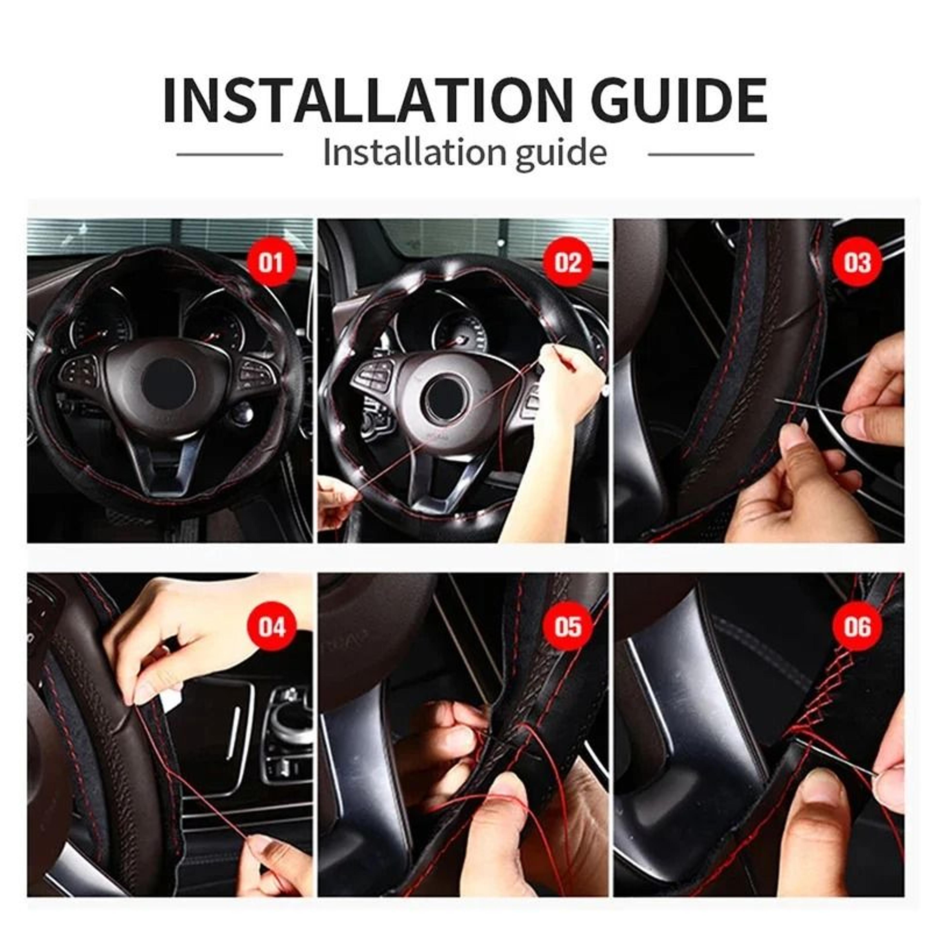 Genuine Leather Steering Wheel Cover With Braided Grip And Anti Scratch Protection 5
