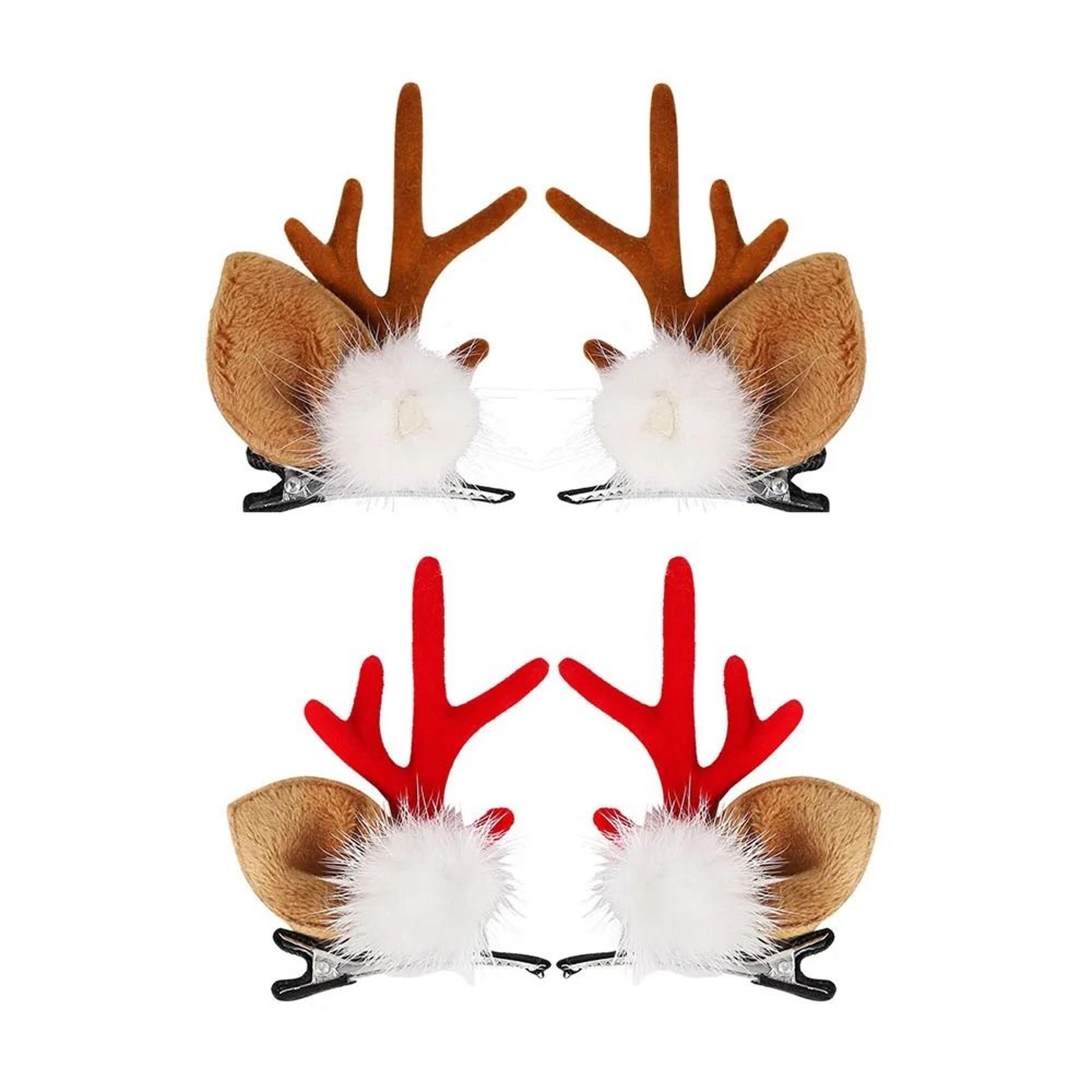 Christmas Antler Hair Clips With Deer Ears And Fluffy Accents For Festive Holiday Styling 2
