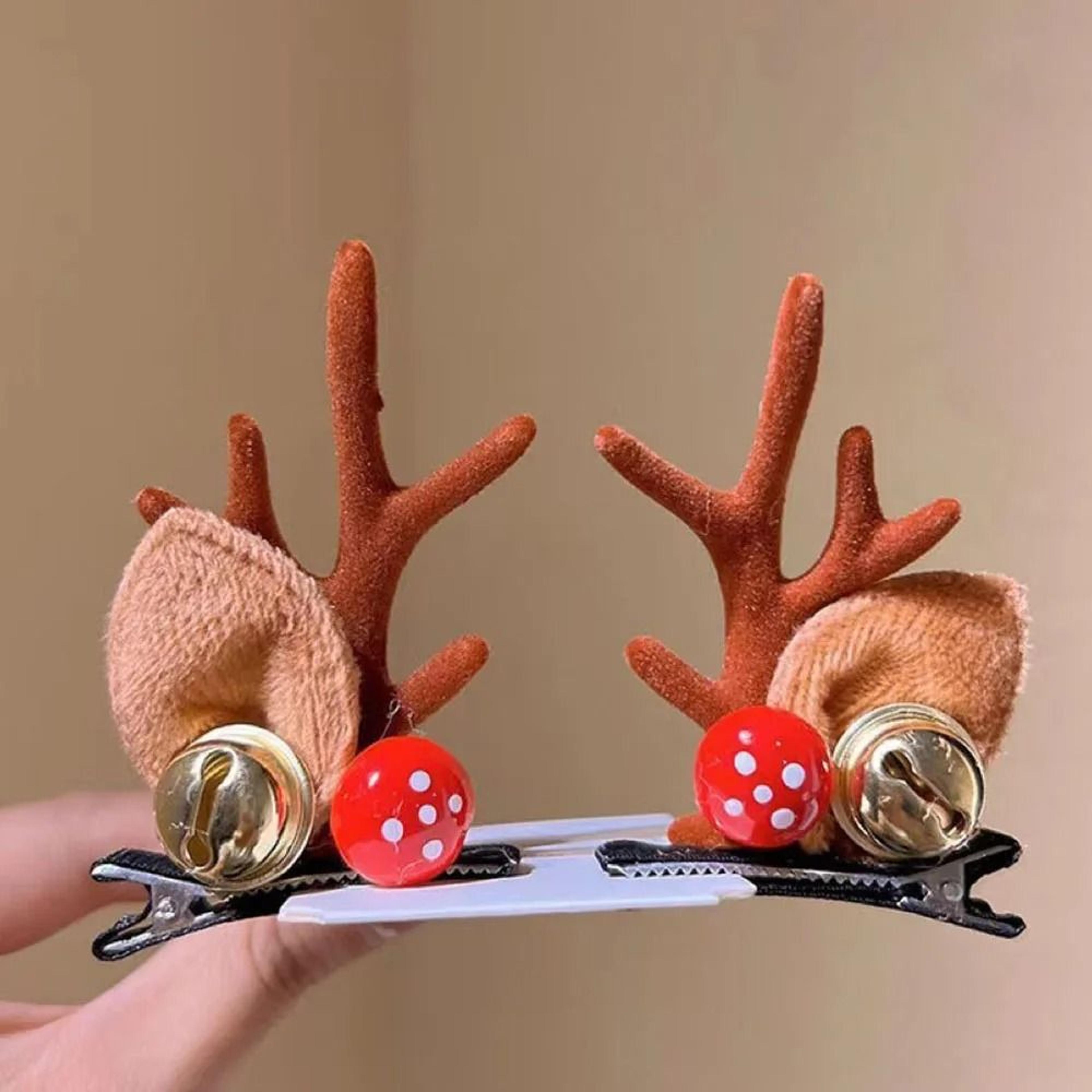 Christmas Antler Hair Clips With Deer Ears And Fluffy Accents For Festive Holiday Styling 3