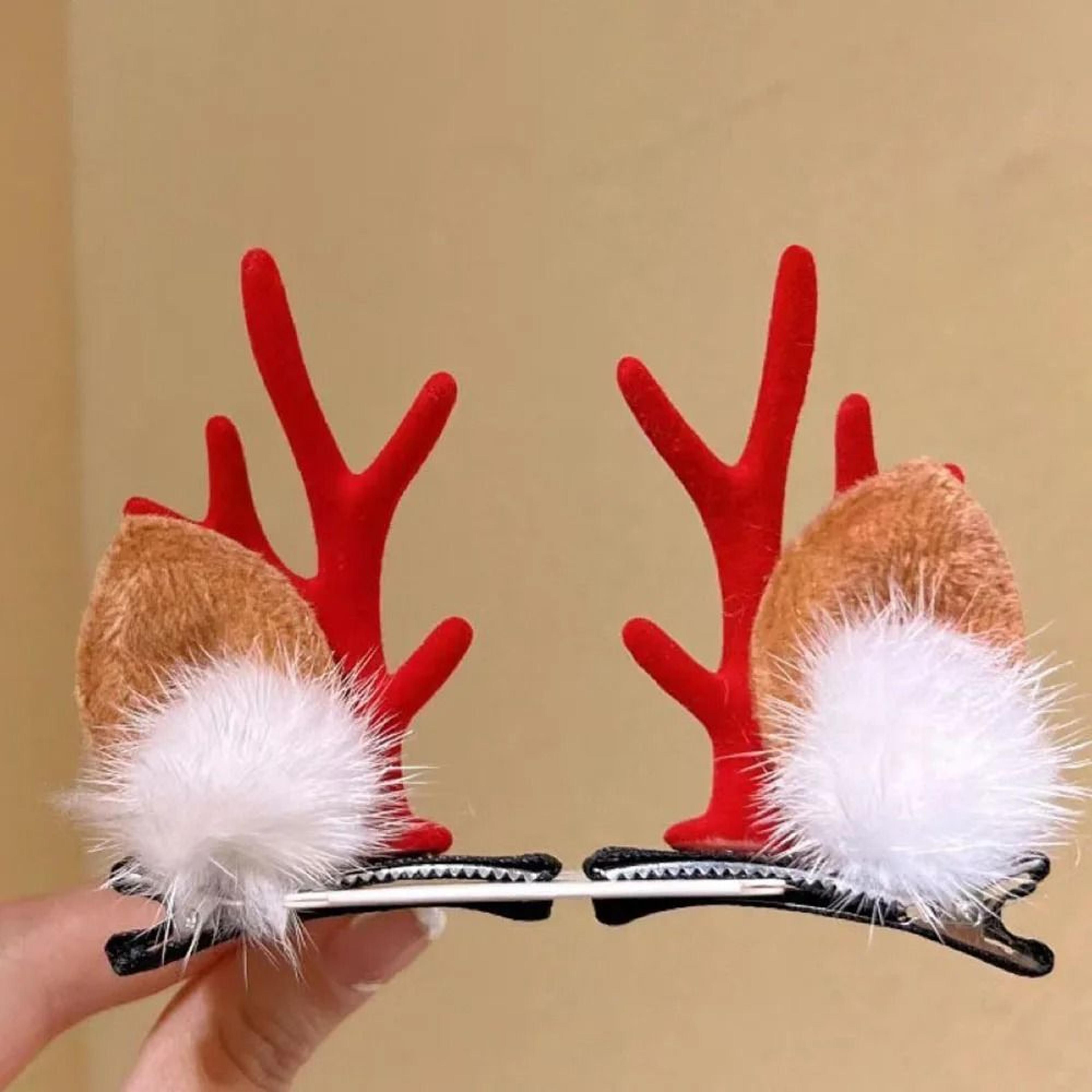 Christmas Antler Hair Clips With Deer Ears And Fluffy Accents For Festive Holiday Styling 11