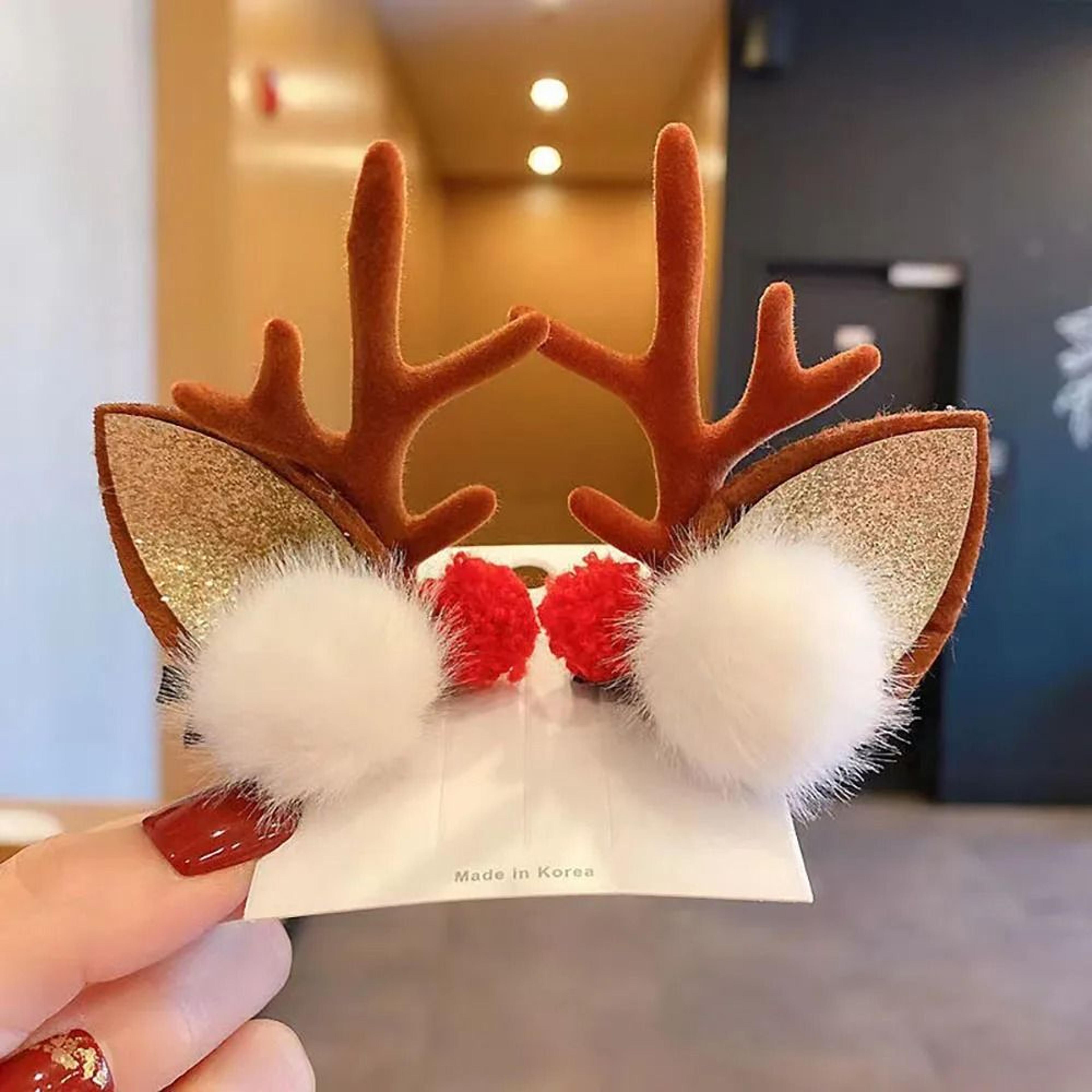 Christmas Antler Hair Clips With Deer Ears And Fluffy Accents For Festive Holiday Styling 13