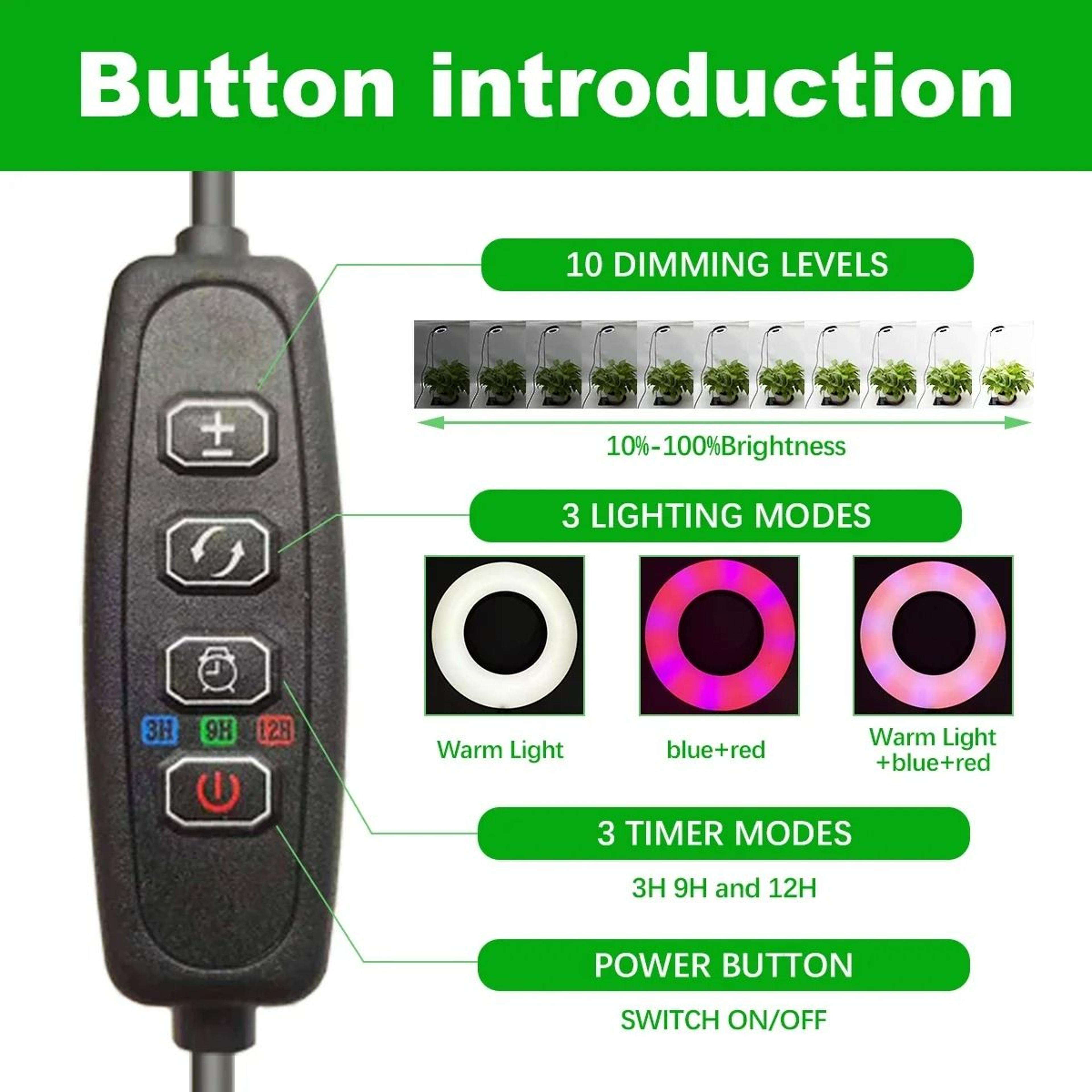 Adjustable Full Spectrum LED Plant Growth Light With Three Color Modes And Dimmable Stand 2