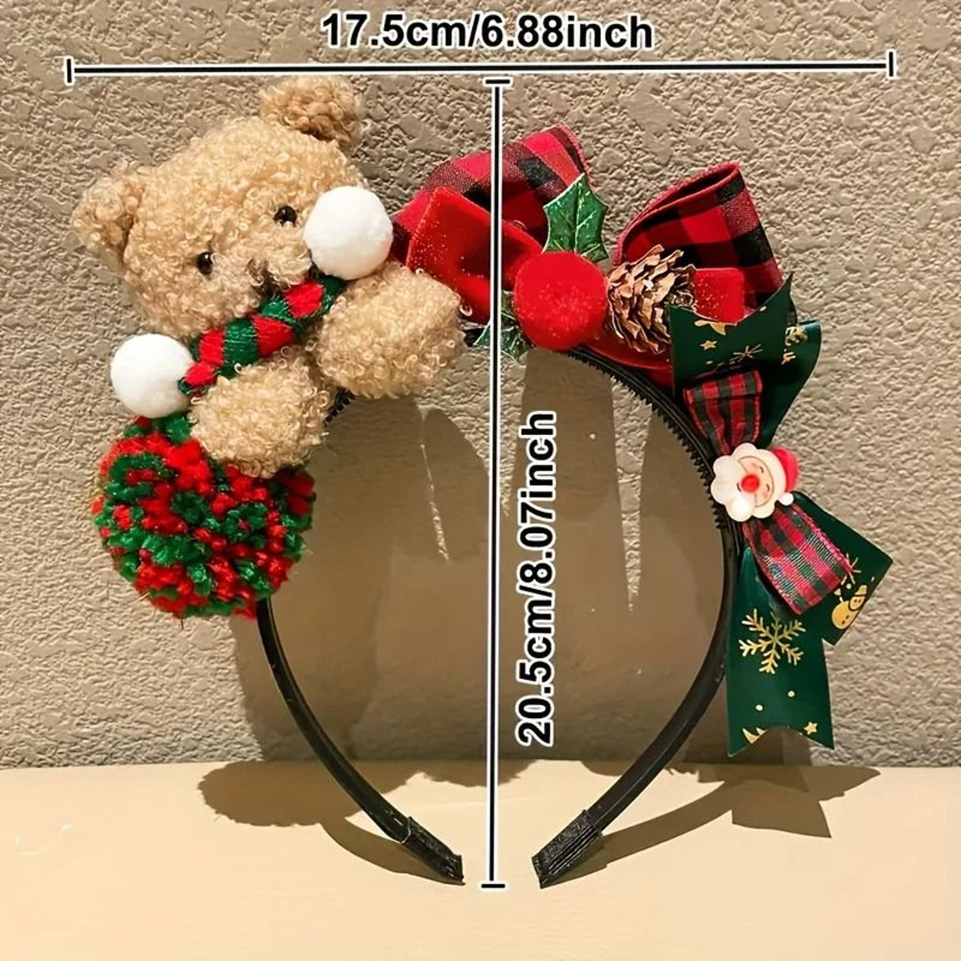 Christmas Bear Headband With Festive Bow Plush Holiday Hair Accessory For Women 4