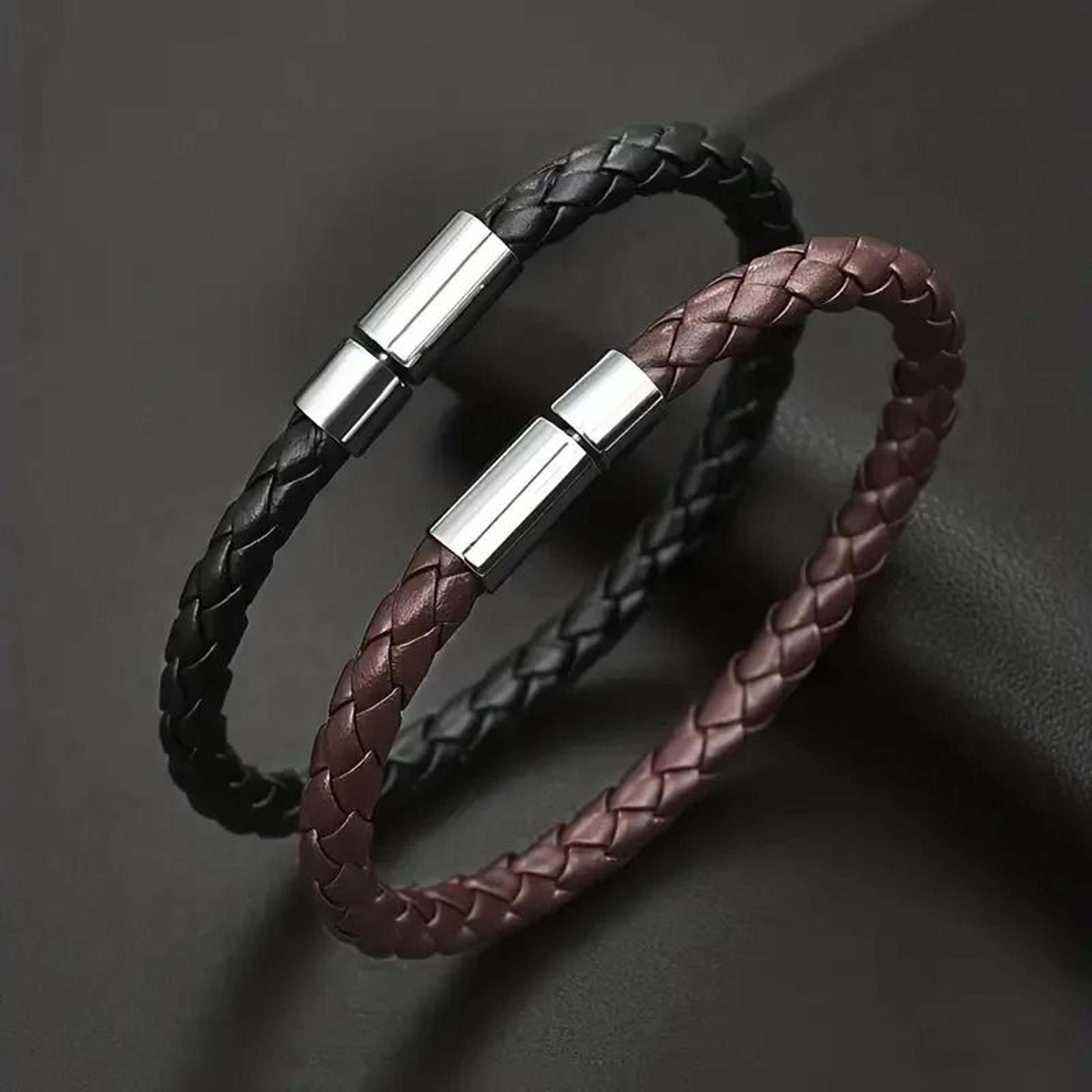 mens pu leather magnetic suction bracelet set with alloy buckle stylish mature gift for men