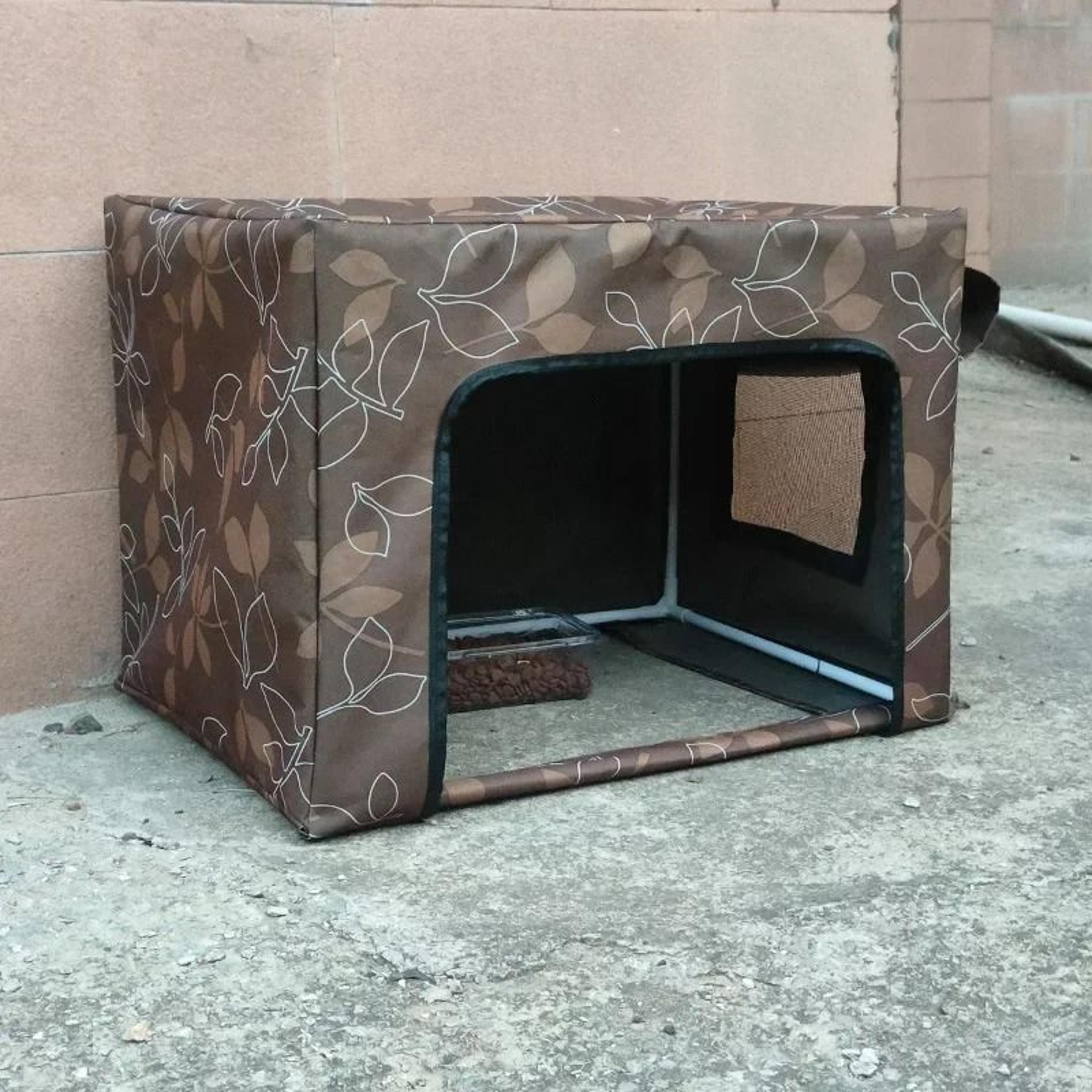 Outdoor Stray Cat Feeding House With Waterproof Canopy Rain Shelter Durable Oxford Cloth Nest 4