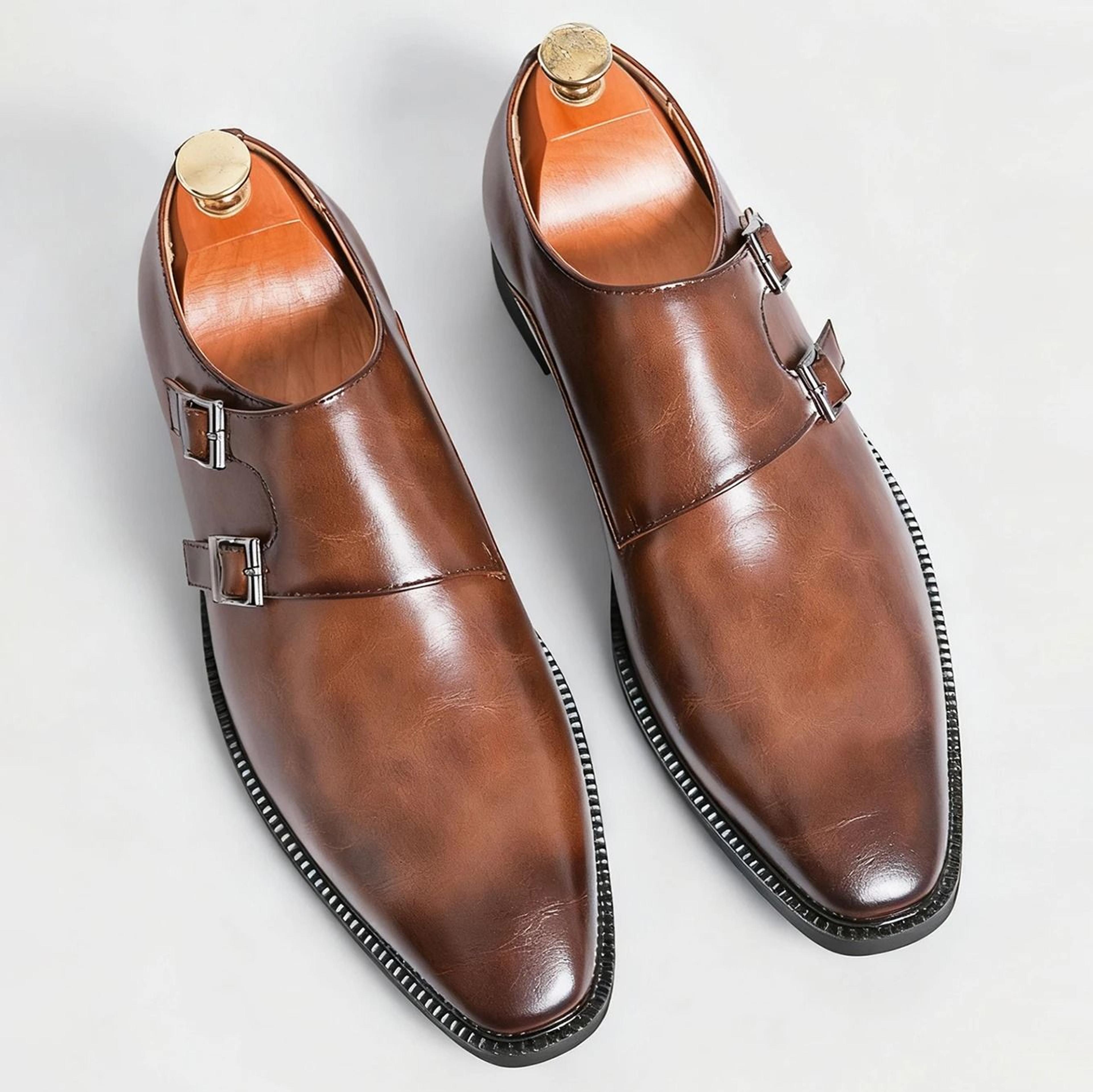 Classic Retro Monk Strap Leather Shoes For Men With Pointed Toe And Buckle Comfortable Business And 1