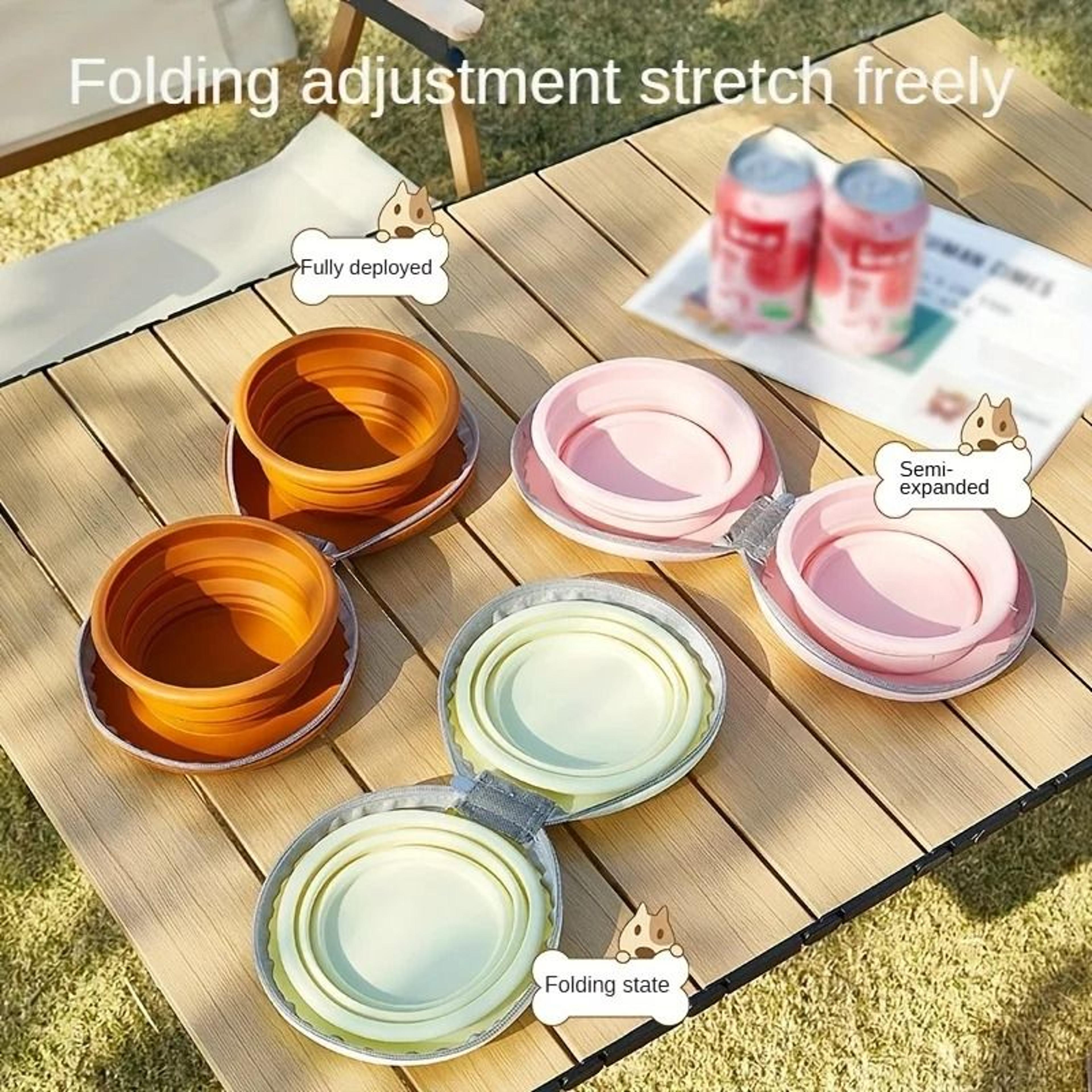 Foldable Silicone Double Dog Bowl Portable Travel Feeding Set 2