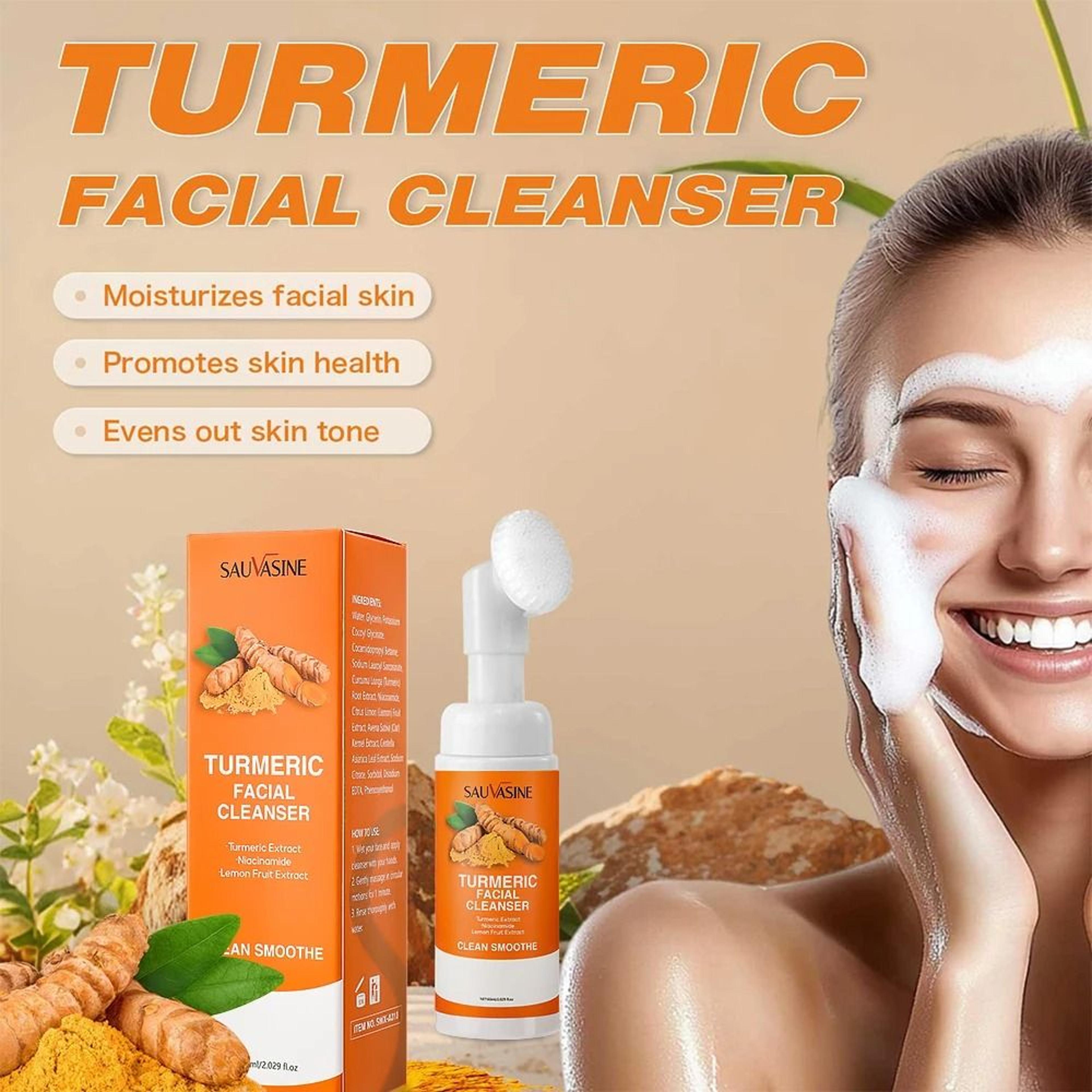 Turmeric Facial Cleanser Brightening Moisturizing Daily Foam With Brush 1