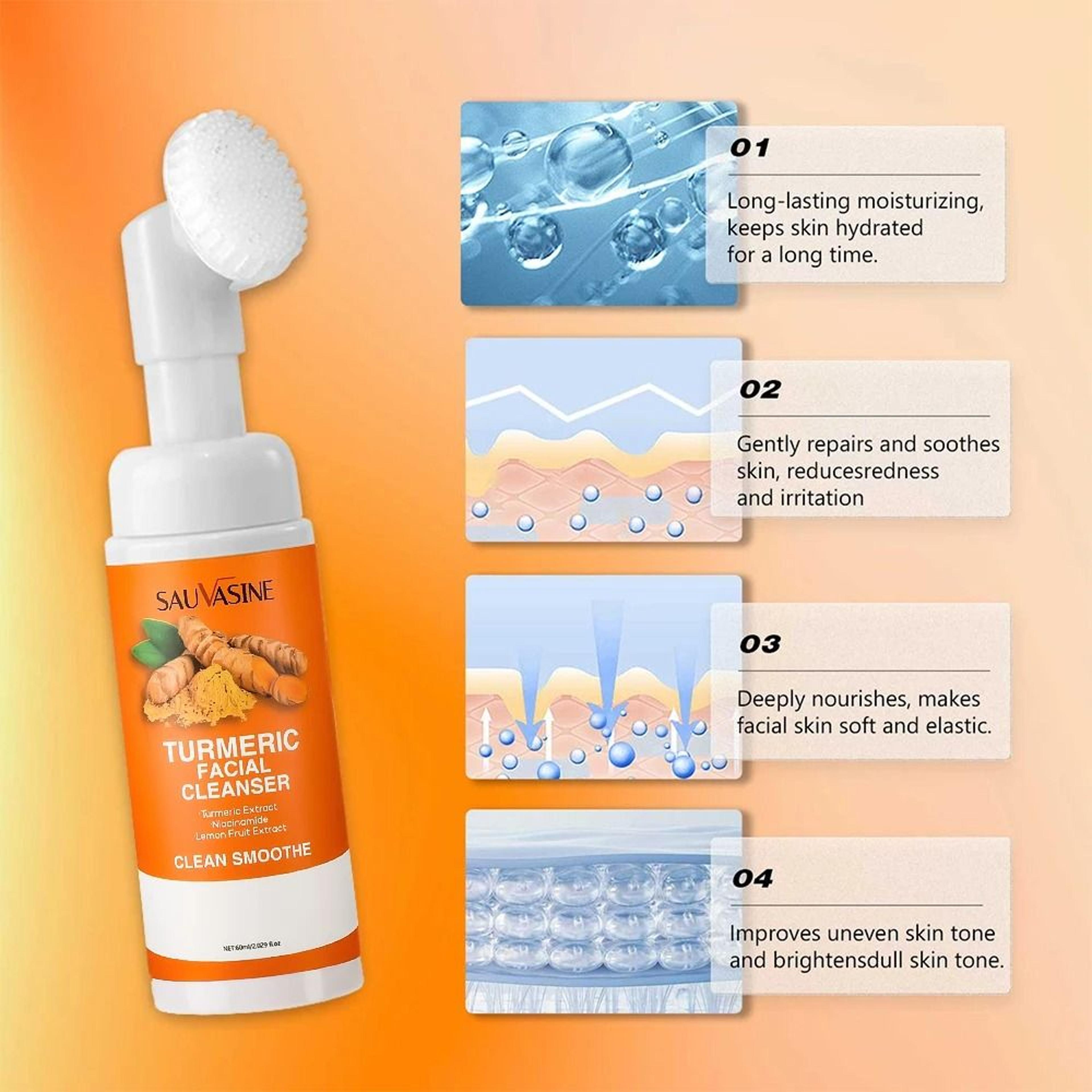 Turmeric Facial Cleanser Brightening Moisturizing Daily Foam With Brush 2