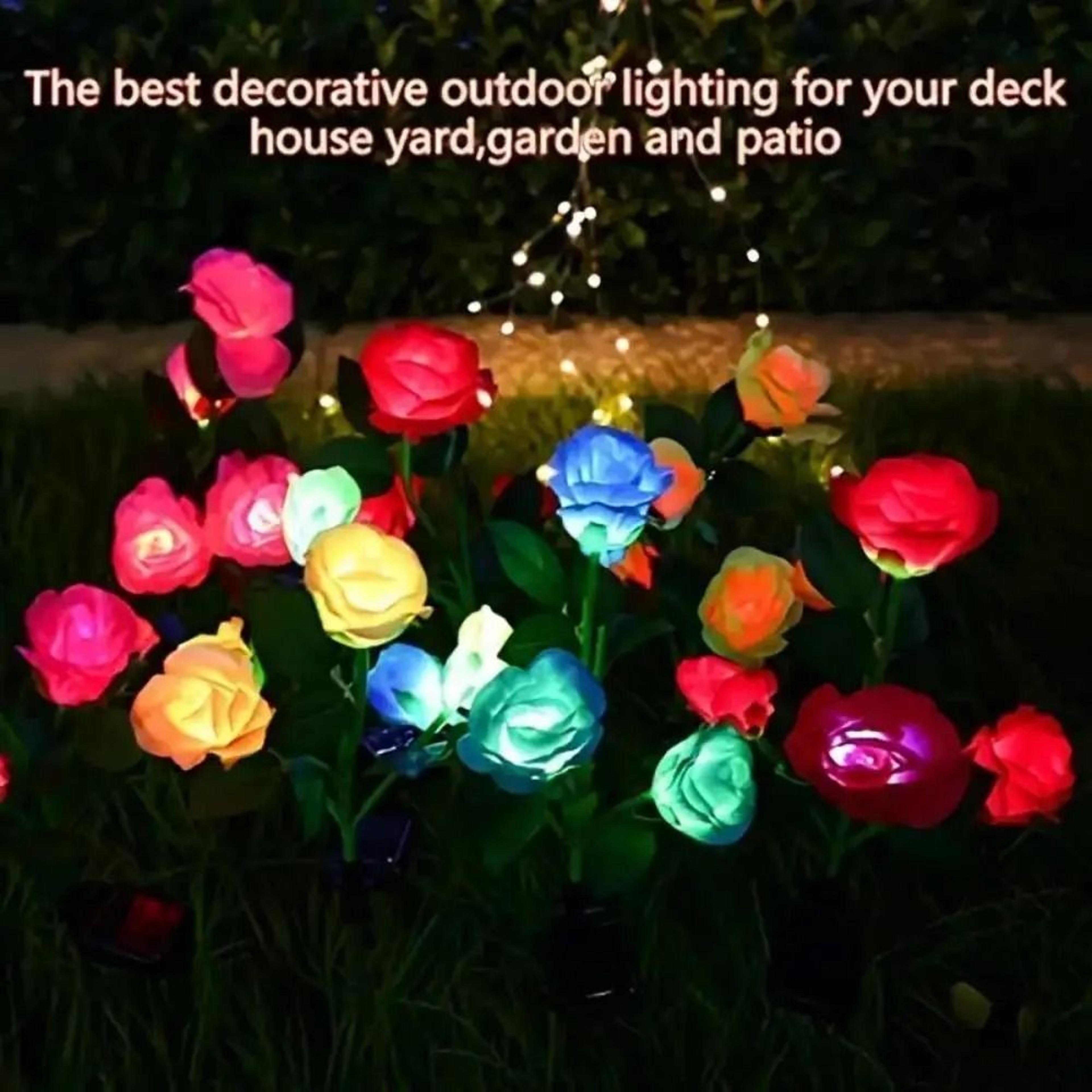 Solar Rose Garden Lights With 5 Illuminated Flower Heads  Waterproof Outdoor Decorative Yard  Patio 2