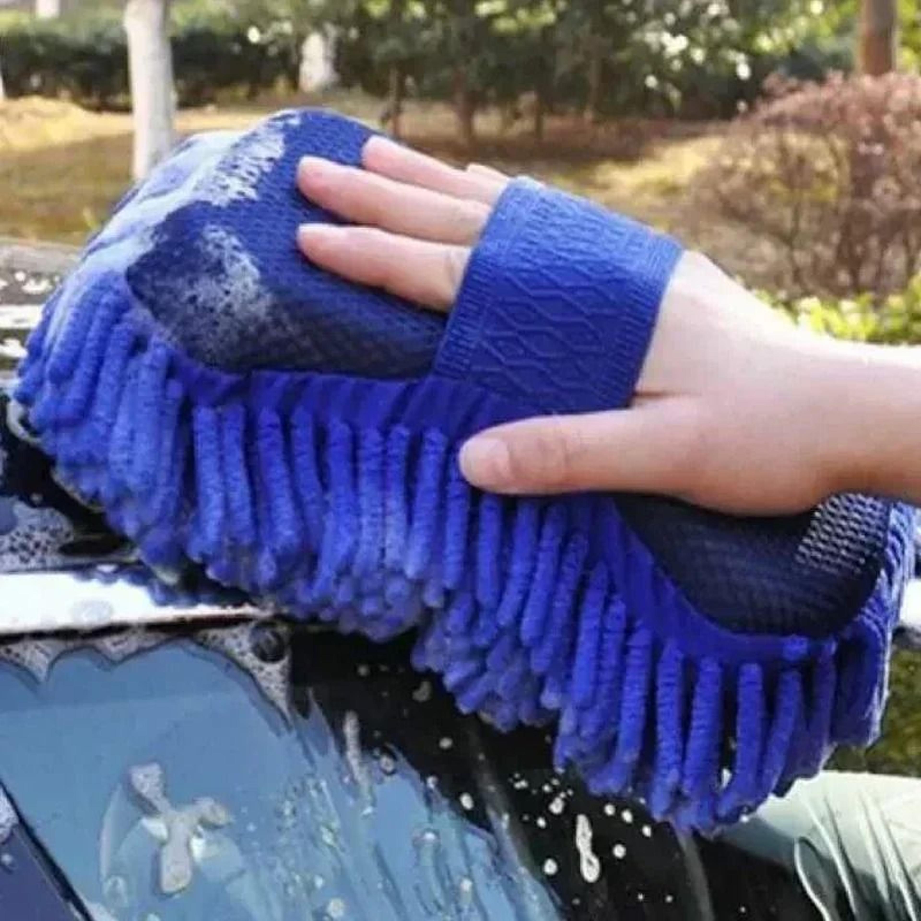 2 Pcs Blue Microfiber Chenille Car Wash Sponges Cleaning Pads 1