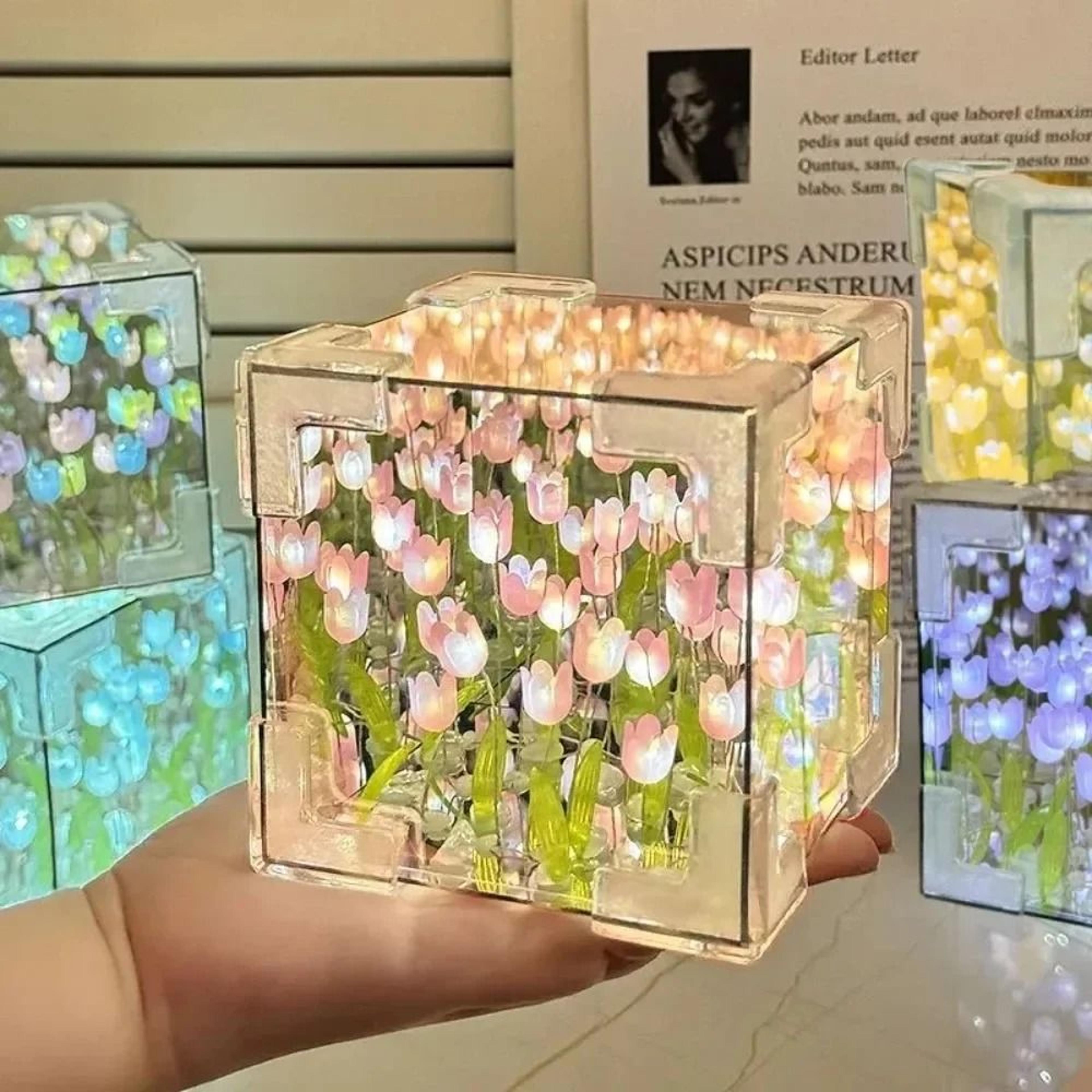 DIY Tulip Mirror Cube Night Light Table Lamp 0