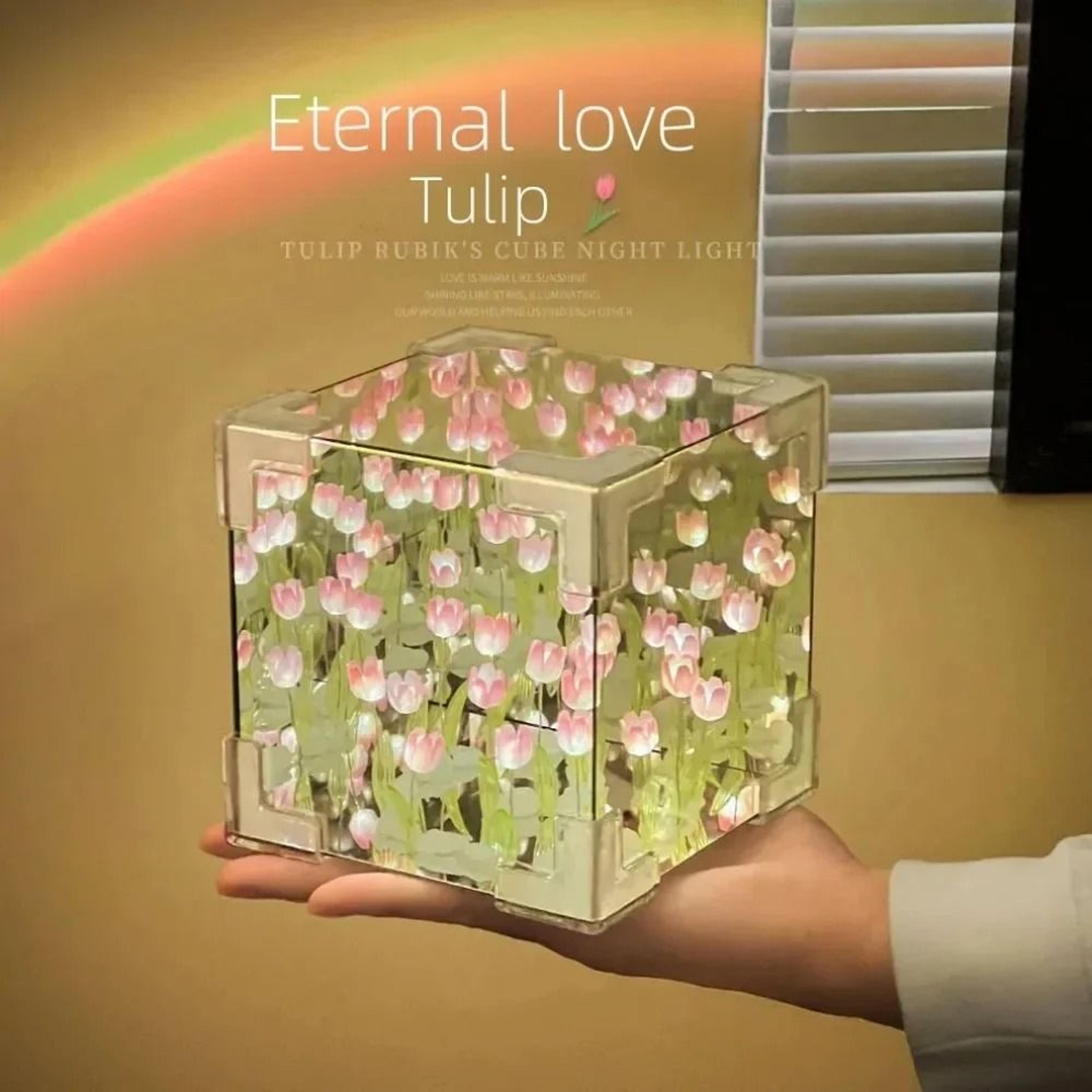 DIY Tulip Mirror Cube Night Light Table Lamp 4